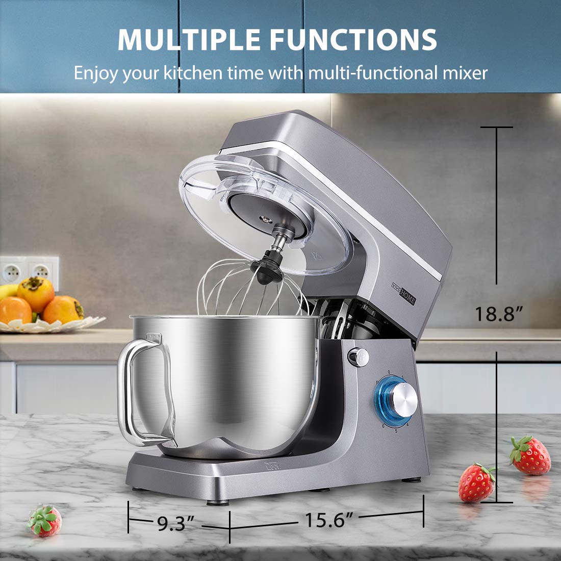 VIVOHOME 7.5 Quart Stand Mixer - 660W 6-Speed Tilt-Head Electric Kitchen Mixer with Beater, Dough Hook, Wire Whip & Egg Separator - Heavy Duty Baking & Cooking Appliance for Cakes, Cookies, Bread & Dough - Iron Gray