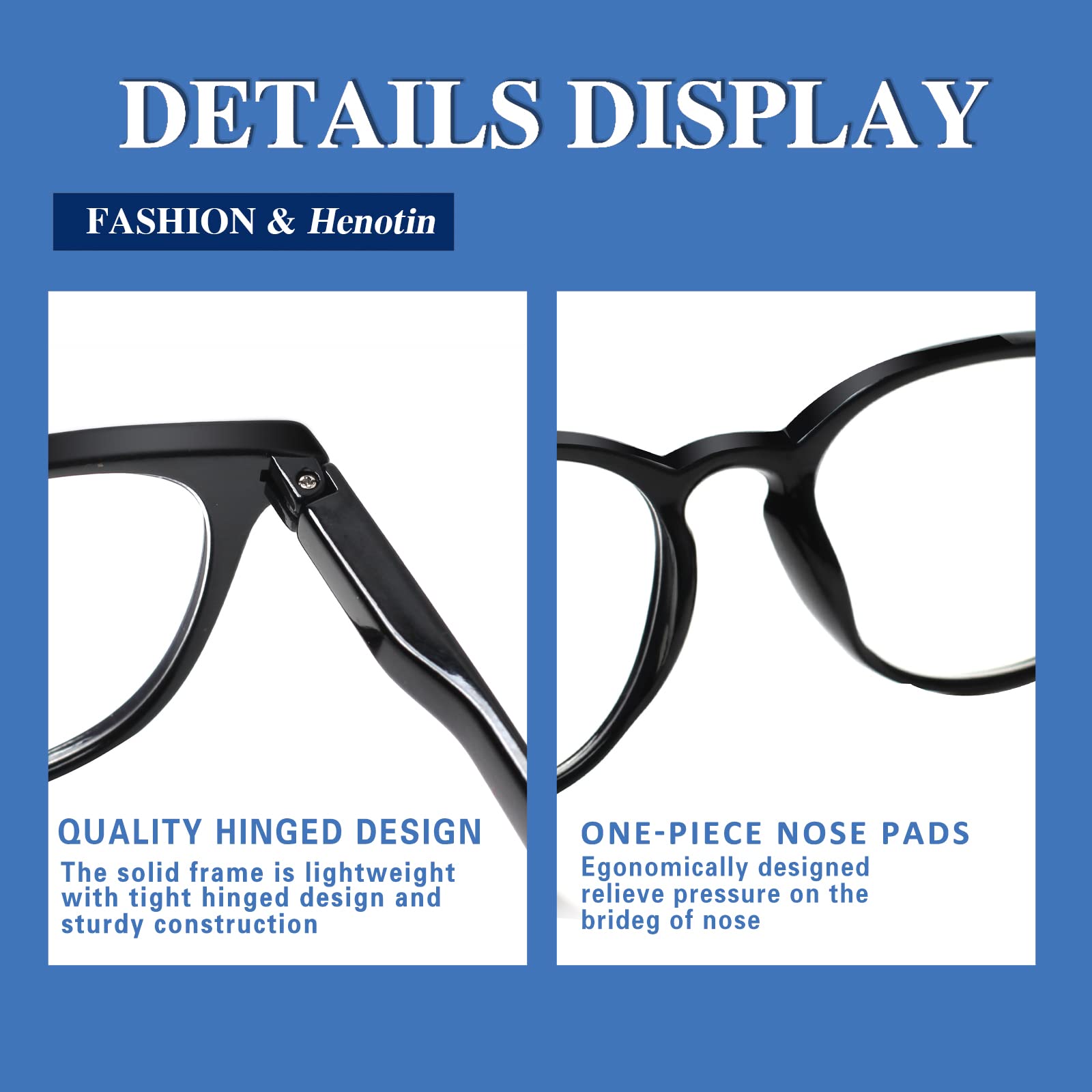 Henotin 6 Pack Blue Light Blocking Reading Glasses for Women & Men - Stylish Computer Readers with Leather Case - Perfect for Office Work, Screen Time & Reading