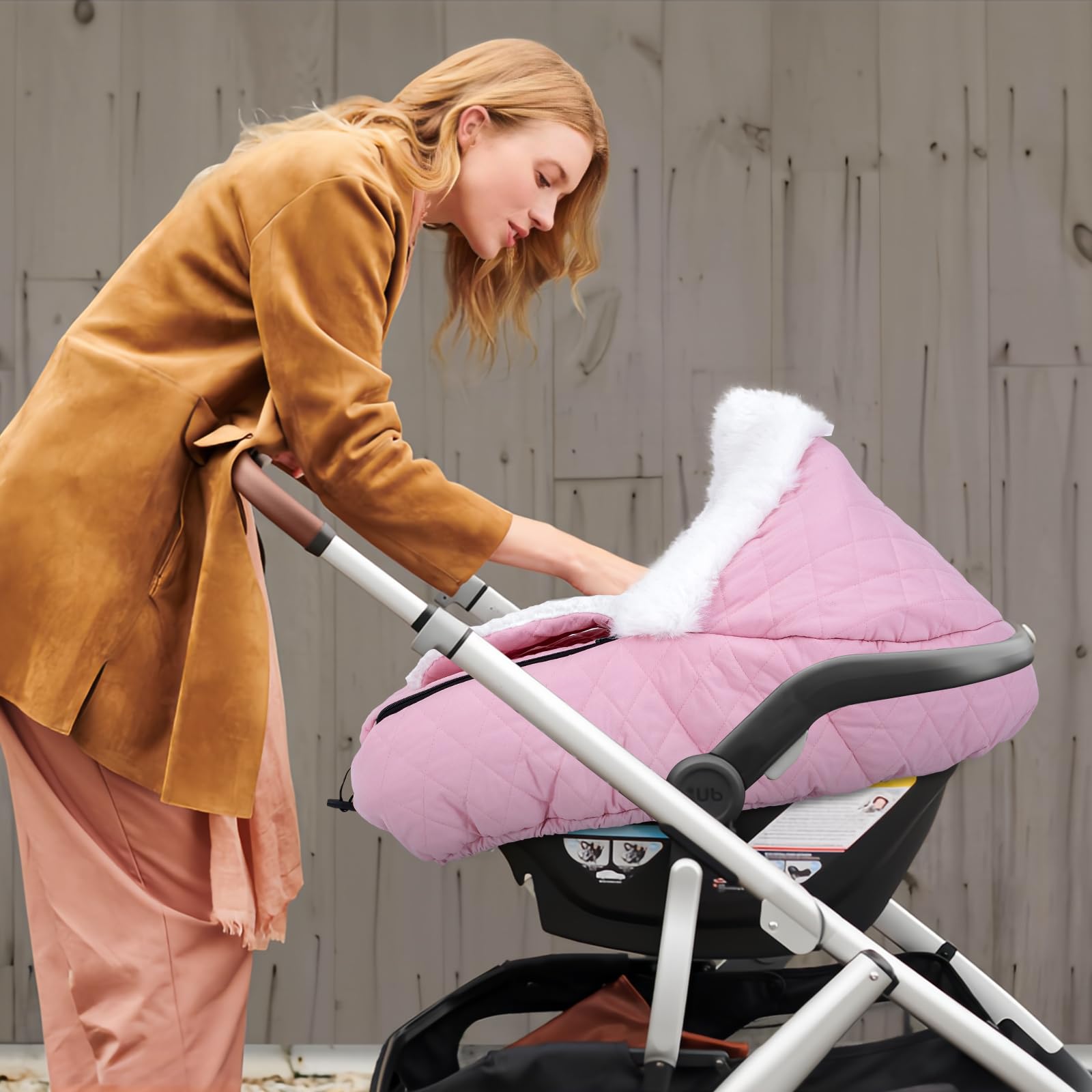 **Winter Baby Car Seat Cover - Sherpa Lined Infant Car Seat Protector for Cold Wind & Snow - Spacious Warm & Snug Canopy Cover for Boys & Girls (Pink) - Perfect for Strollers, Travel & Outdoor Adventures**