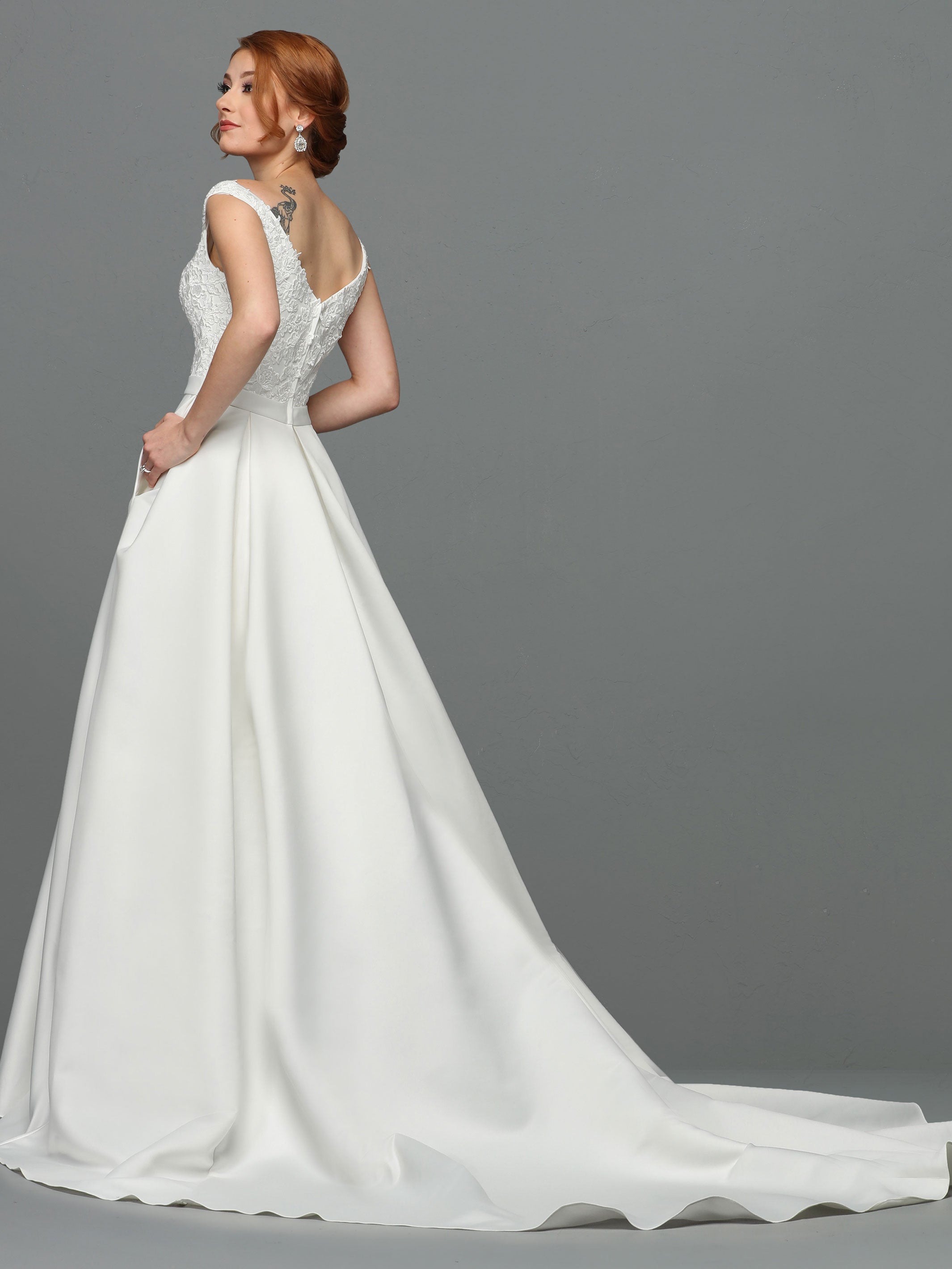 Audrey Elegant Lace and Satin Ball Gown Wedding Dress with Pockets - Perfect for Bridal, Prom, Formal Events & Photo Shoots