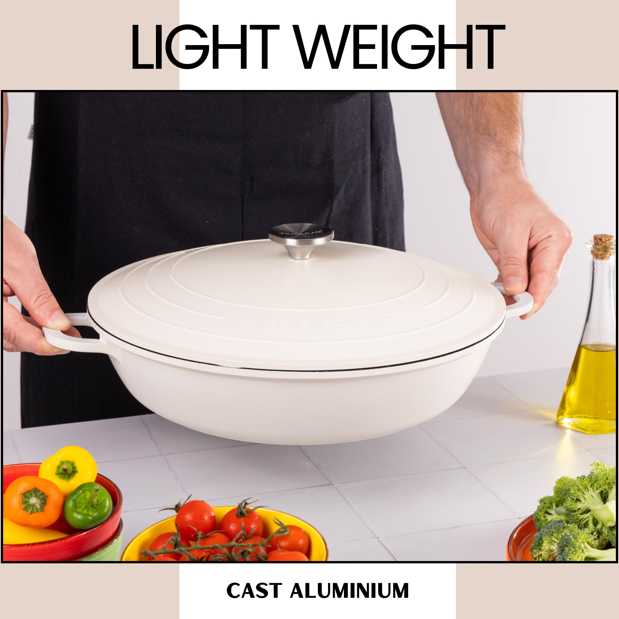 Nuovva 5.5-Quart Dutch Oven with Lid - Nonstick Cast Aluminum Cookware for Sourdough Bread Baking, Oven Safe Stock Pot (12 Inch, Cream) - Perfect for Camping, Home Cooking & Artisan Bread Making