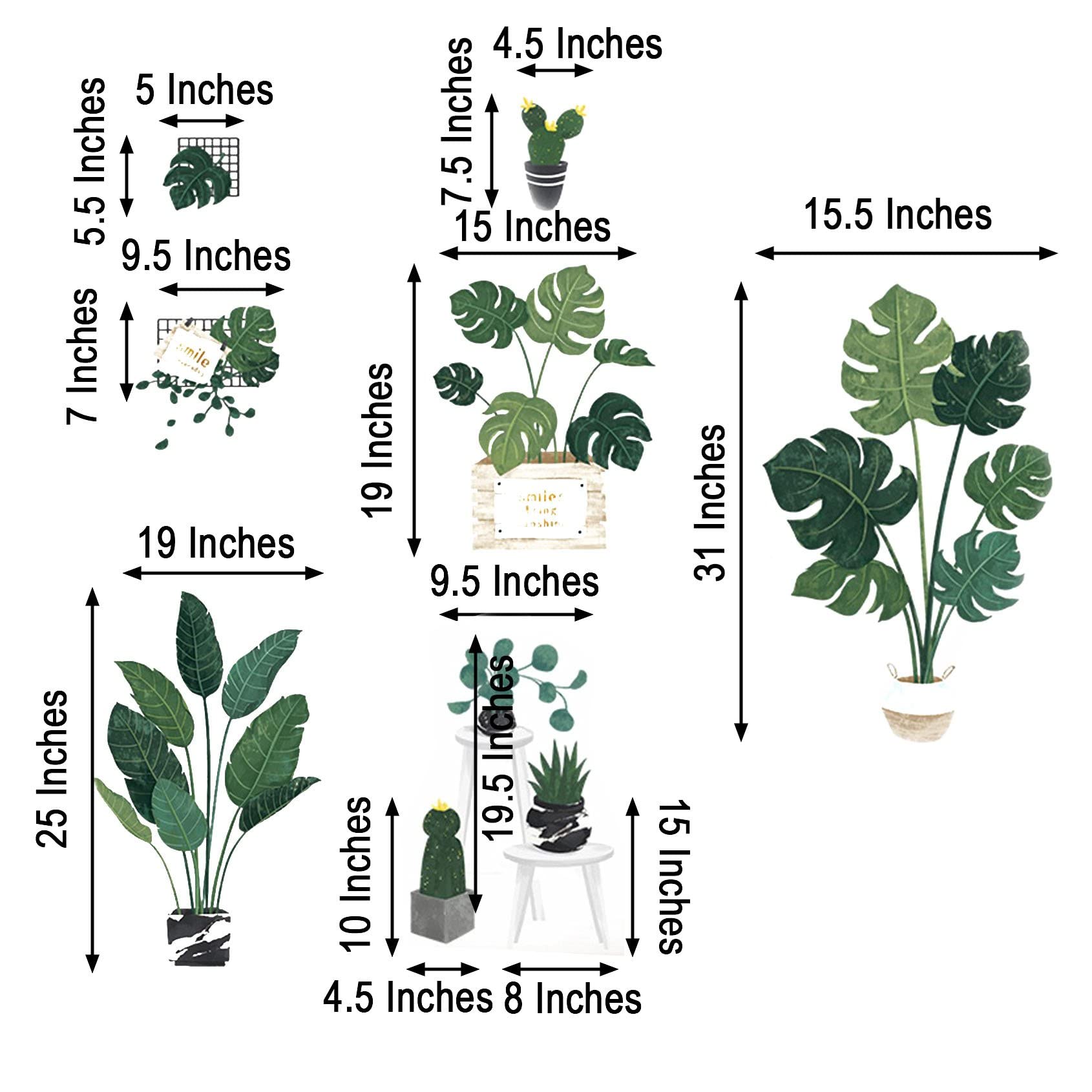 Removable PVC Wall Stickers Green Potted Plants - Home Decor for Living Room, Bedroom, Office & Dorm | Easy Peel & Stick DIY Wall Art for Home Decoration