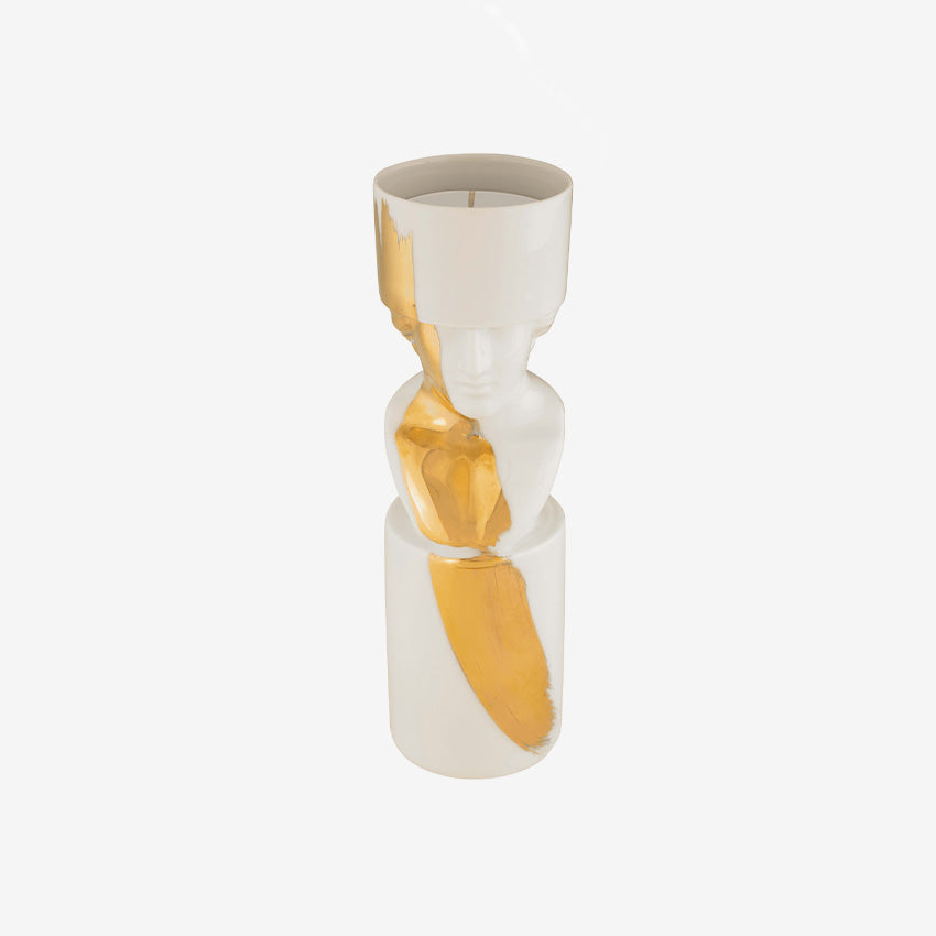Ginori 1735 LCDC Gold Il Letterato Candle Holder - Elegant Home Decor for Dining Table, Wedding Centerpiece & Luxury Gift