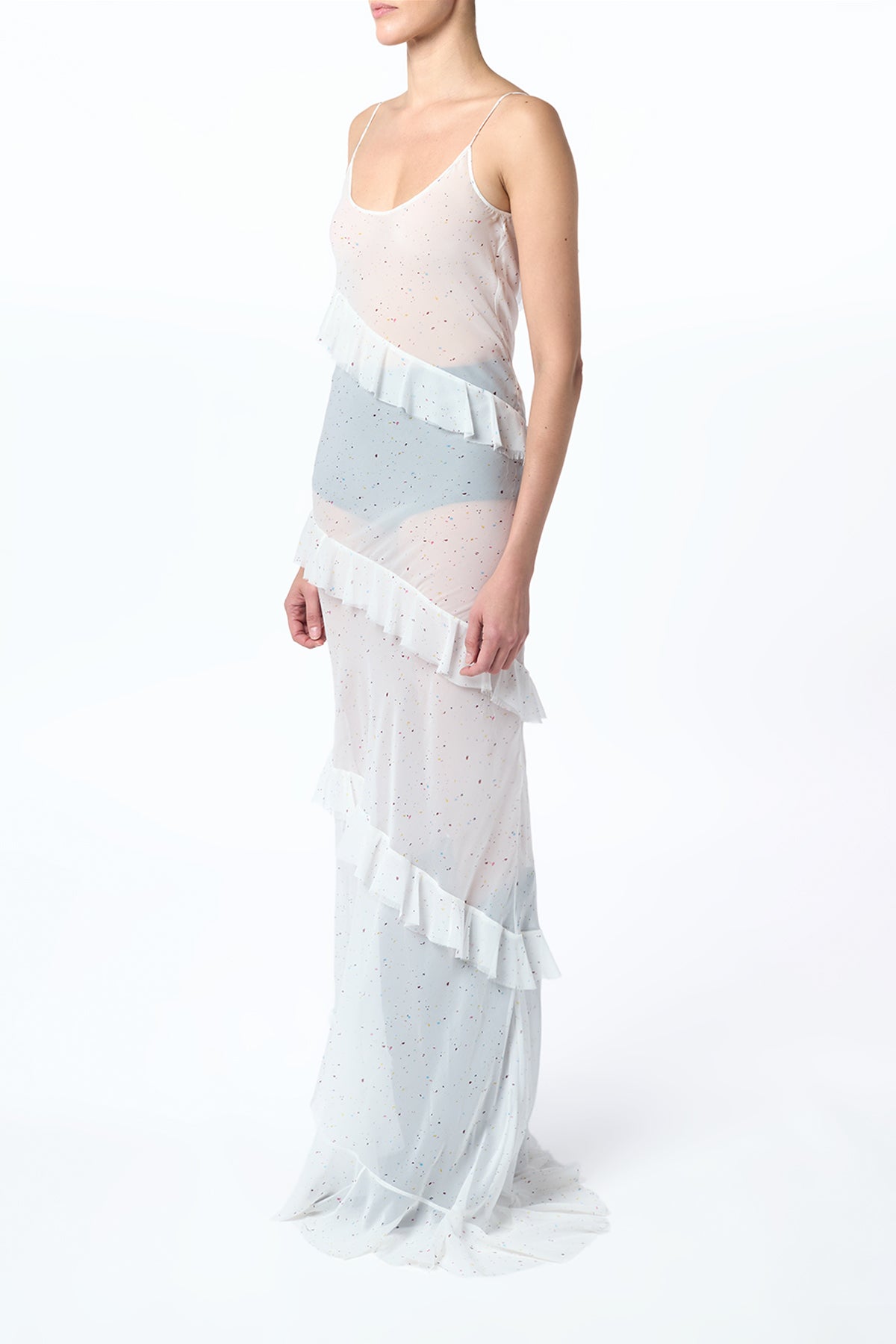 Pearce Slip Maxi Dress in Ivory Multi Speckle - Flowy Silk Georgette Long Dress for Women, Elegant Boho Wedding Guest Dress, Perfect for Beach Vacations & Summer Parties