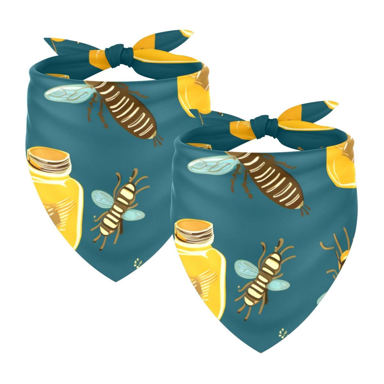 Dog Bandanas for Small Medium Large Pets - 2-Piece Bee Honey Pattern Dog Scarf & Cat Accessories - Perfect for Pet Parties, Photo Shoots & Outdoor Adventures