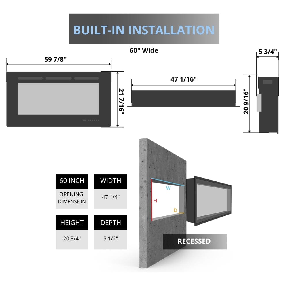 Modern Flames Challenger Series Recessed Electric Fireplace - Ultra-Thin Wall Mounted Heater with Remote Control | Perfect for Living Room, Bedroom & Office Warmth