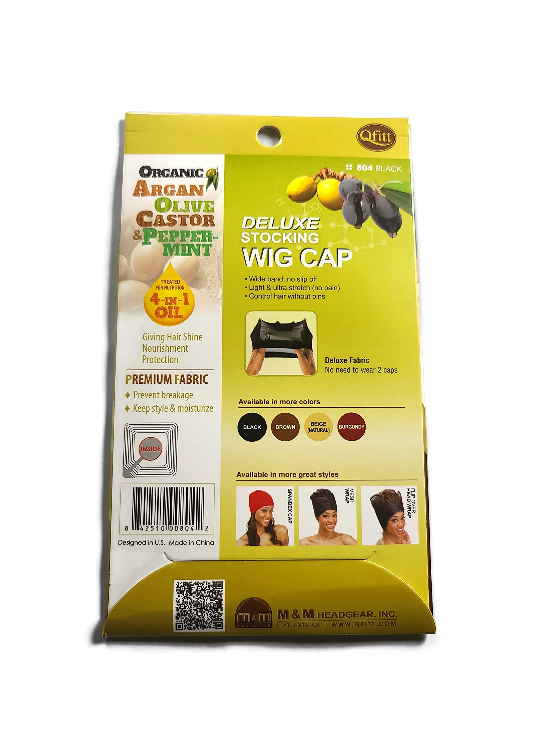 Organic Argan Oil & Shea Butter Treated Deluxe Wig Cap - Stocking Cap for Women #804 Black | Breathable & Comfortable for Daily Wear, Protective Styling & Hair Growth