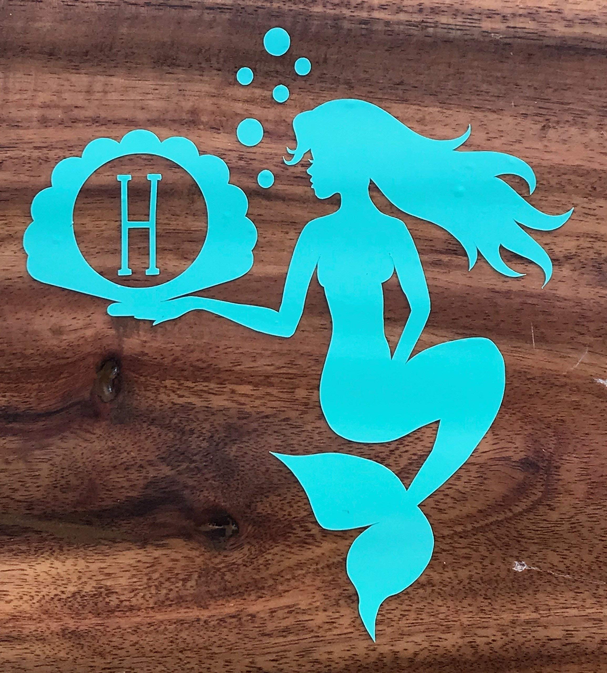 Custom Mermaid Initial Monogram Vinyl Decal - Beach Bumper Sticker for Tumblers, Laptops, Car Windows - Shell & Bubbles Design - Perfect for Gifts, Home Decor, and Personal Accessories
