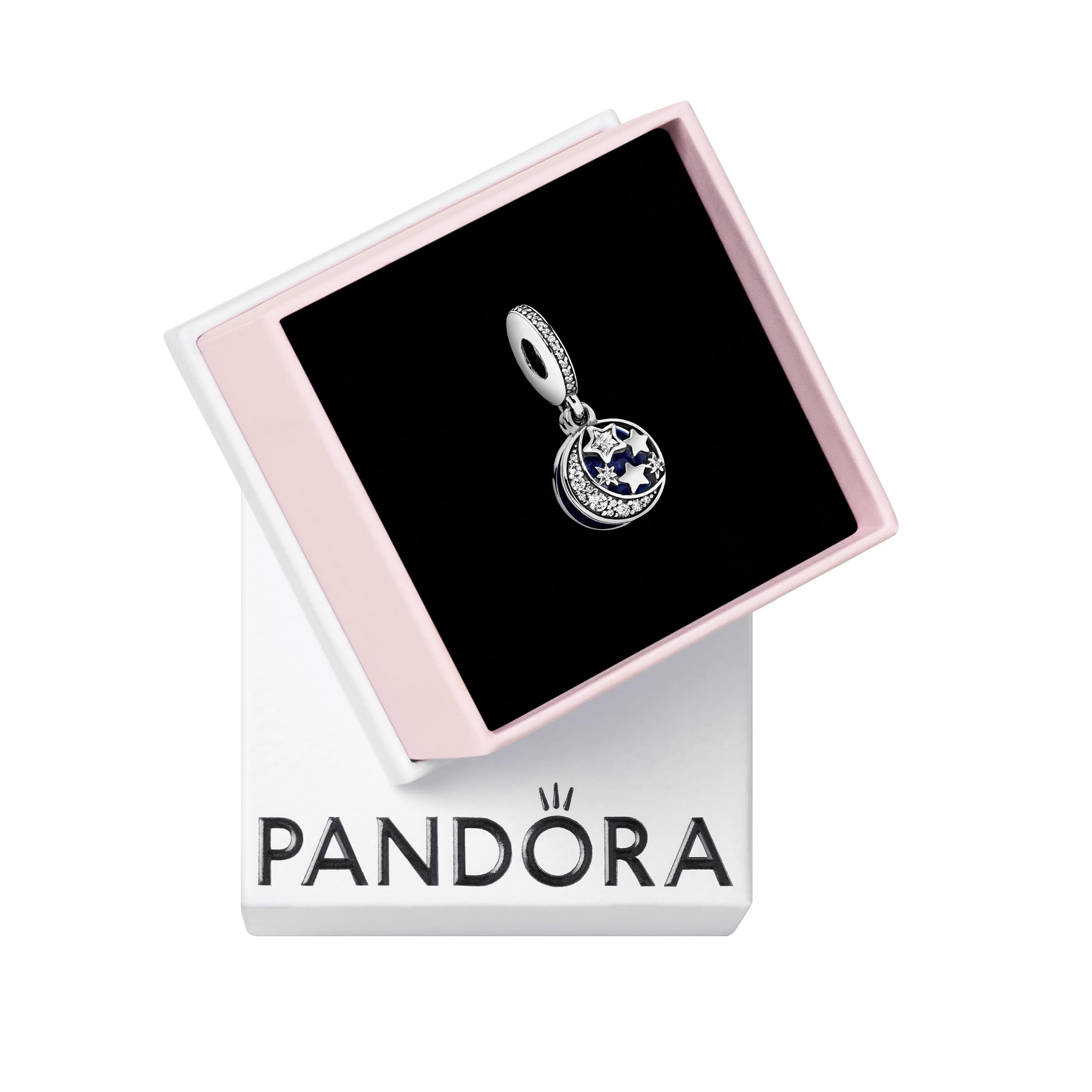 PANDORA Moon & Blue Sky Dangle Charm - Sterling Silver Enamel & Cubic Zirconia Jewelry - Compatible with PANDORA Moments Bracelets - Elegant Gift for Women with Gift Box - Perfect for Birthdays, Anniversaries & Special Occasions