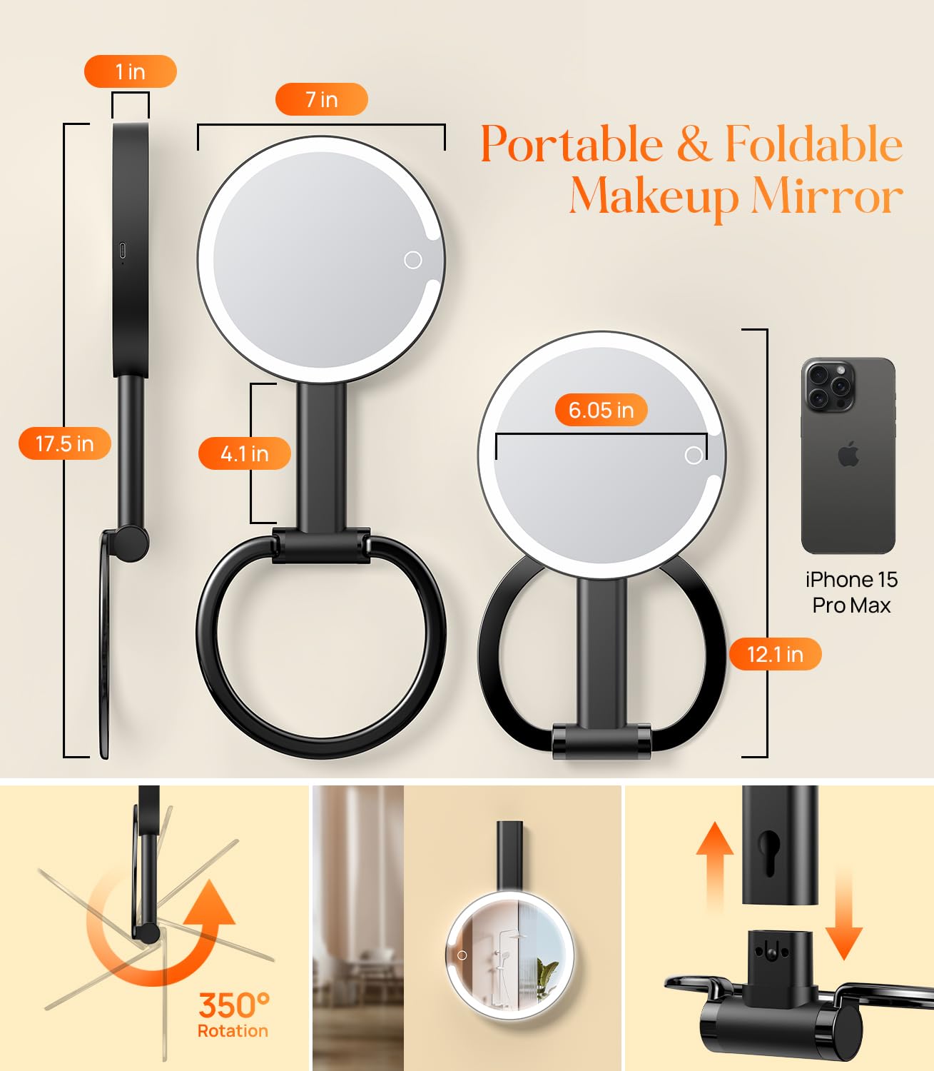 10X Magnifying Travel Mirror with Light - Rechargeable LED Makeup Mirror for Travel & Home