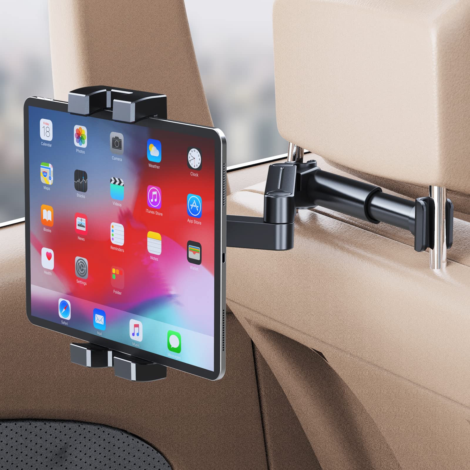 Car Tablet Holder for iPad - Adjustable Stand for Back Seat with 360° Rotation, Fits 4-12.9
