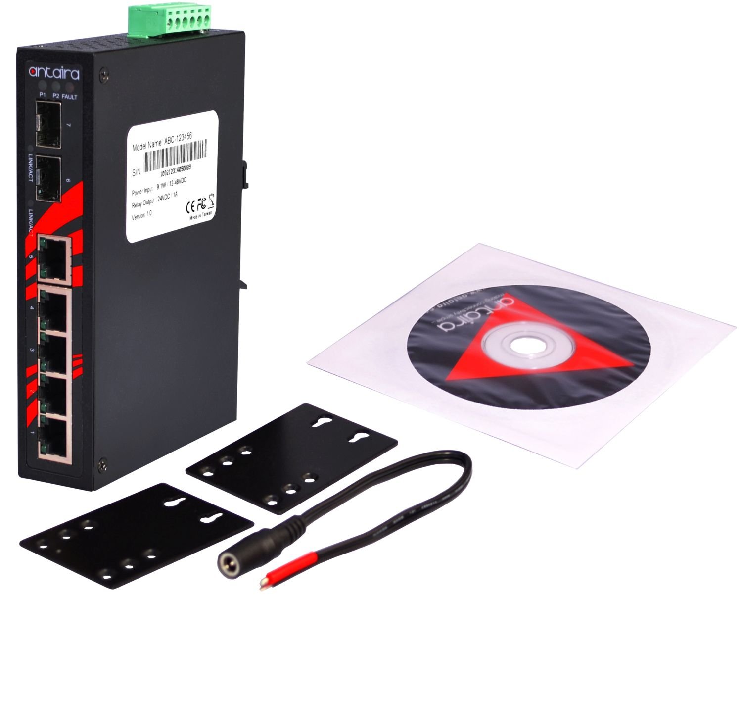 Antaira LNX-0702C-SFP Industrial 7-Port Fast Ethernet Switch with 2 SFP Slots, DIN Rail Mount, -10°C to 70°C Operating Temp, 12-48VDC Redundant Power - Ideal for Factory Automation, SCADA Systems & Harsh Industrial Environments