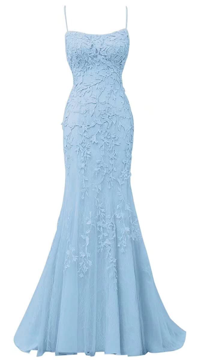 Elegant Women's Lace Spaghetti Strap Mermaid Bridesmaid Dress - Long Backless Formal Evening Gown for Wedding Party, Prom, Cocktail & Special Occasions
