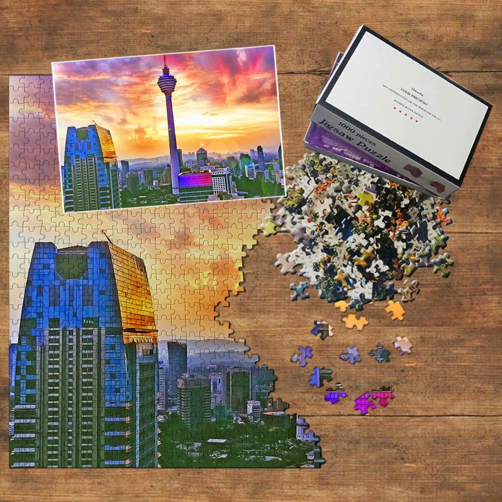 1000-Piece Malaysia Kuala Lumpur Menara Tower Wooden Jigsaw Puzzle - Travel Souvenir & Home Decor for Adults & Kids, Perfect for Family Game Night & Educational Activities