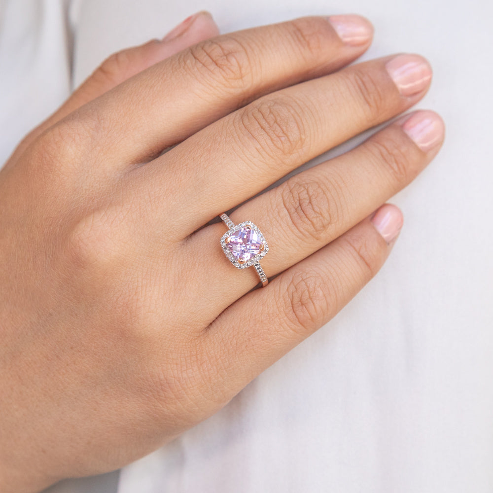 9ct Rose Gold Peach Sapphire & Diamond Cushion Cut Ring for Women - Elegant Engagement, Wedding, Anniversary Gift Idea