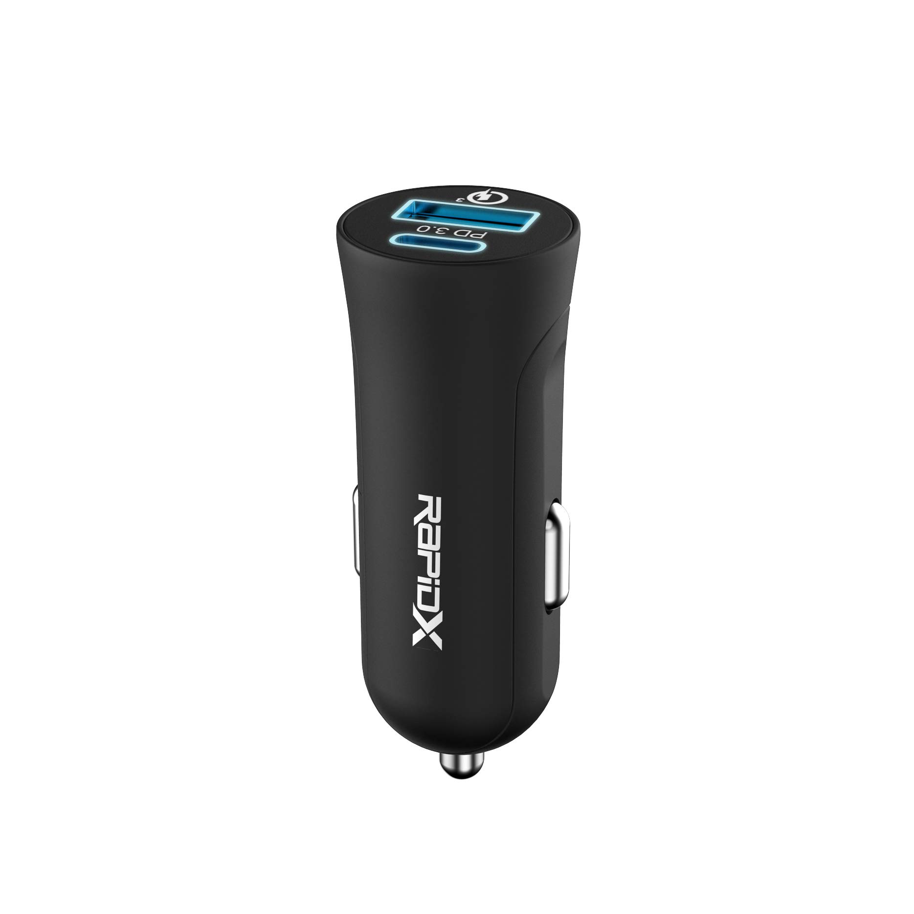 RapidX X2PD 30W USB-C PD Fast Dual Car Charger for iPhone 14/13/12/11/X/8 & Samsung Galaxy S22/S21/S20/S10/Note - Black | Compact Design for Road Trips & Daily Commute