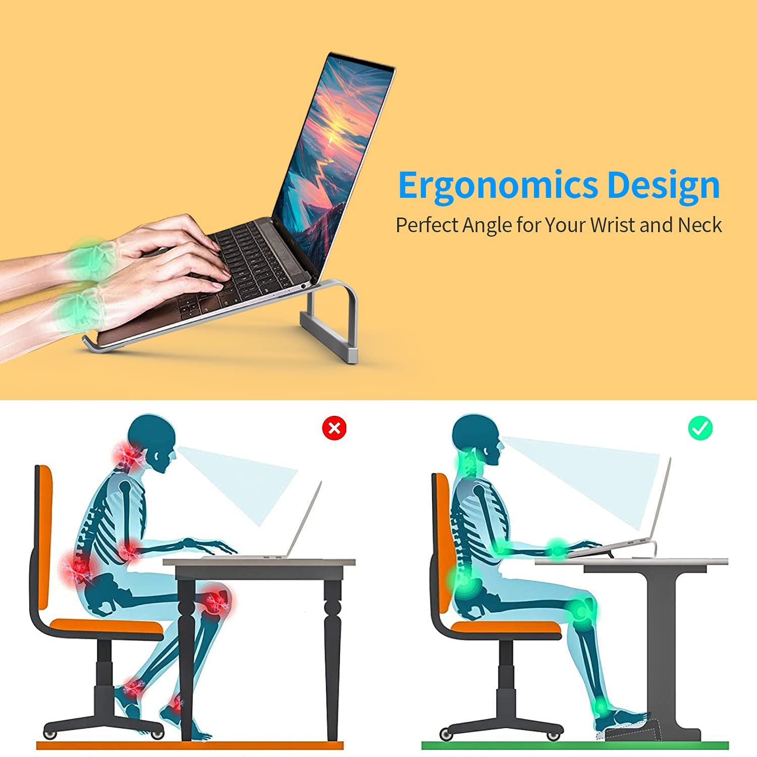 Premium Aluminum Laptop Stand for Desk - Ergonomic & Stable MacBook Pro Stand, Computer Riser for 12-16.2 inch Laptops (MacBook Pro/Air, HP, Dell & More) - Space Gray | Perfect for Home Office, Gaming & Workstation Setup