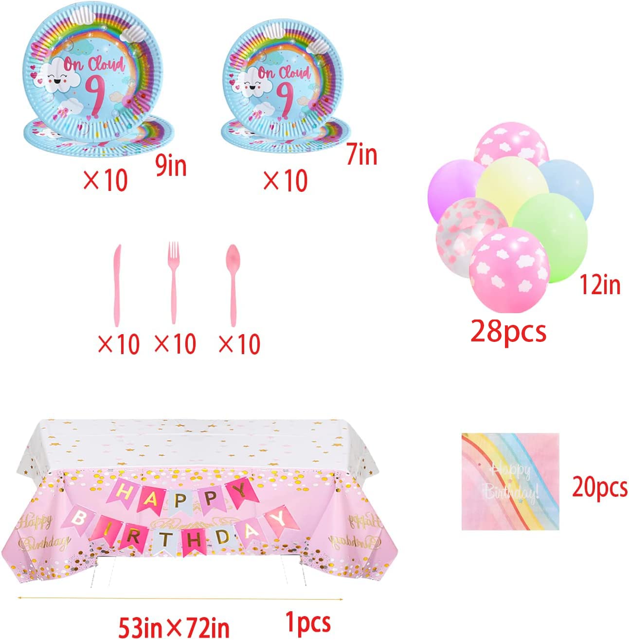 On Cloud 9 Birthday Party Decorations Set - Balloons, Cake Topper & Party Supplies for Baby Shower, Gender Reveal, 1st Birthday Celebration