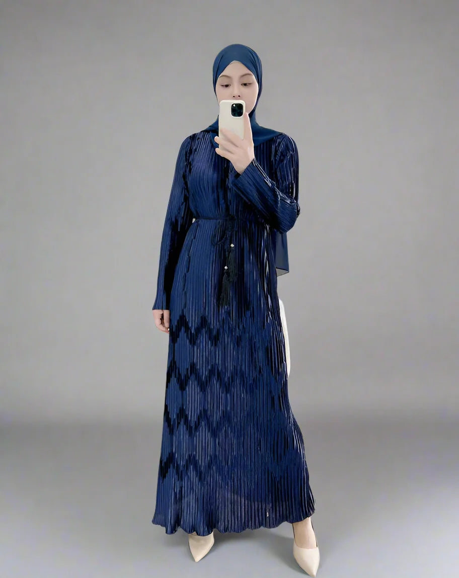 Elegant Pleated Abaya Dress for Muslim Women - Modest Islamic Fashion for Prayer, Eid & Special Occasions