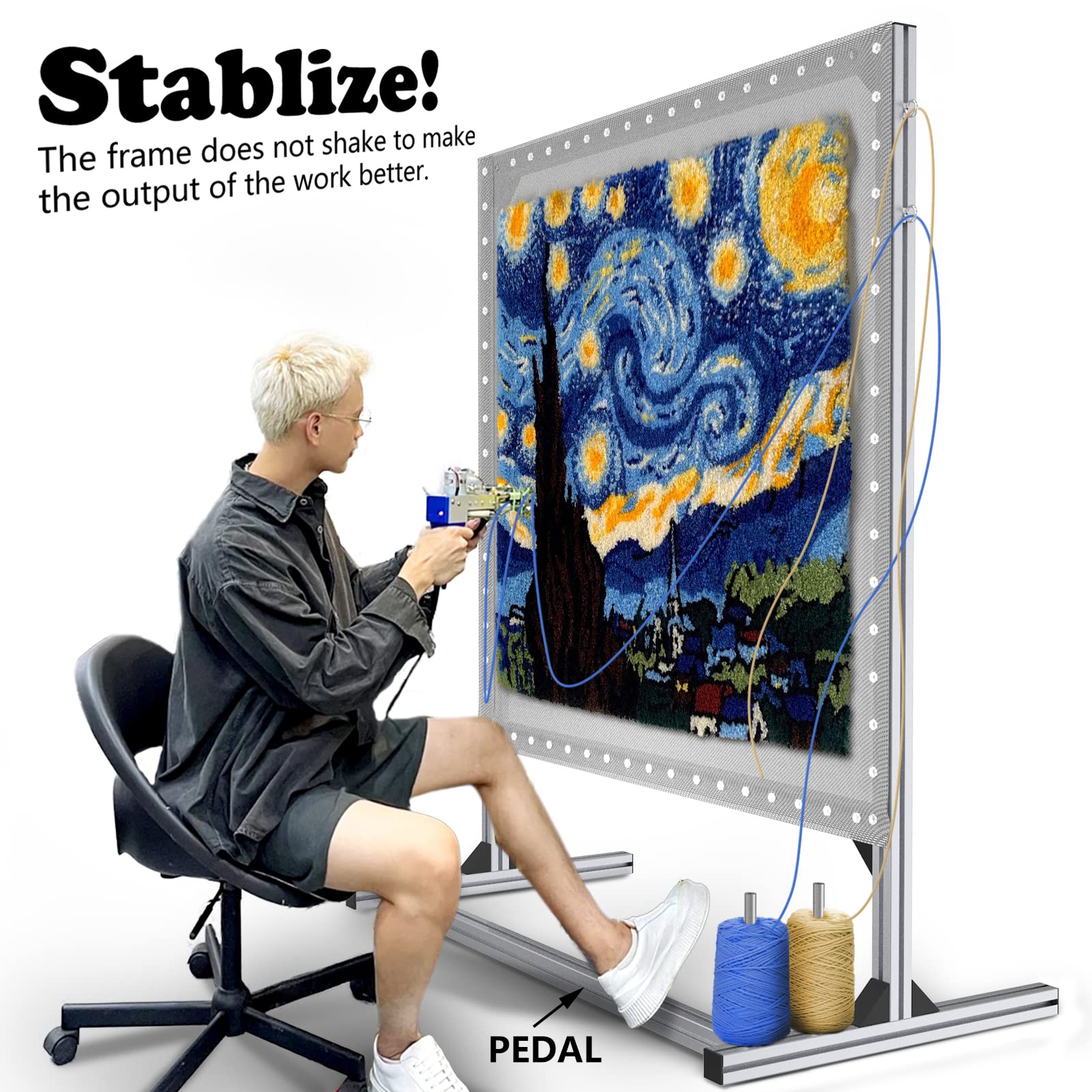 NODOCA 53.5'' Aluminum Rug Tufting Frame Kit - Professional Carpet Making Tool with Primary Cloth Stand & Fabric Supplies - Perfect for DIY Home Decor, Custom Rugs, and Craft Projects