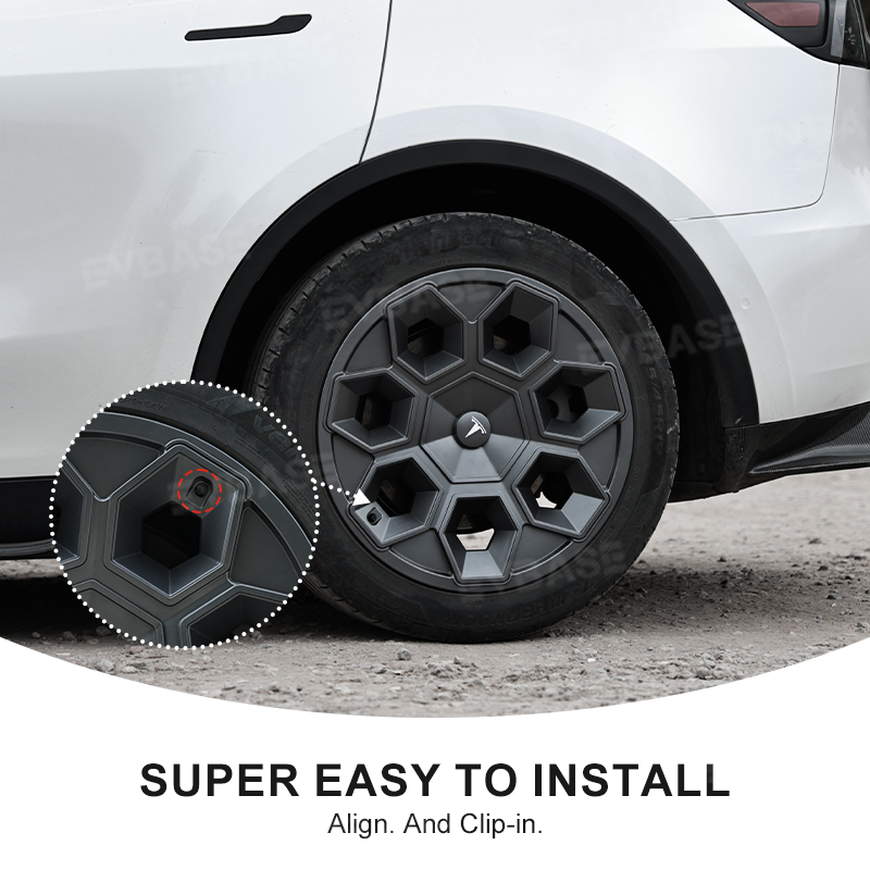 Tesla Model Y 19-Inch Hex Wedge Wheel Covers - Matte Black Honeycomb Hubcaps with Rim Protector | Stylish & Durable Alloy Wheel Covers for Enhanced Protection & Performance | Perfect for Daily Commute, Road Trips & Car Customization