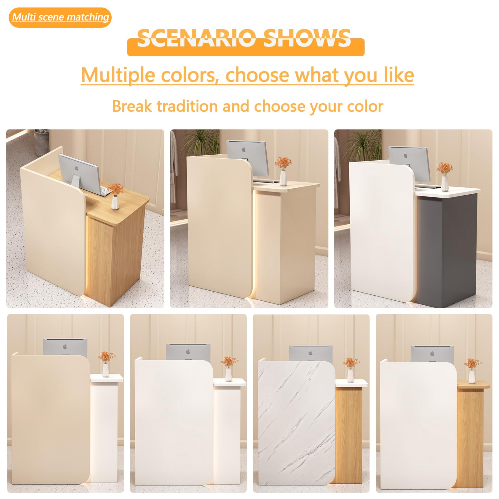 Modern Reception Desk Counter Table with Drawer Storage - Elegant Retail & Cashier Front Desk for Clothing Store, Salon, Hotel & Office - Durable Open Design Reception Cabinet for Professional Spaces