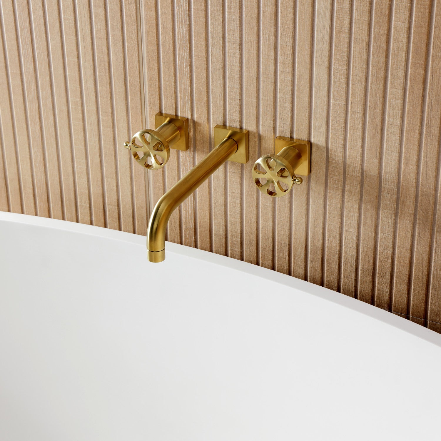 Belknap KS8027RX Brushed Brass Roman Tub Faucet - Two Handle 3 Hole Wall Mount Bathroom Faucet for Vintage & Luxury Bathtubs | Perfect for Spa, Master Bathroom & Hotel Renovations