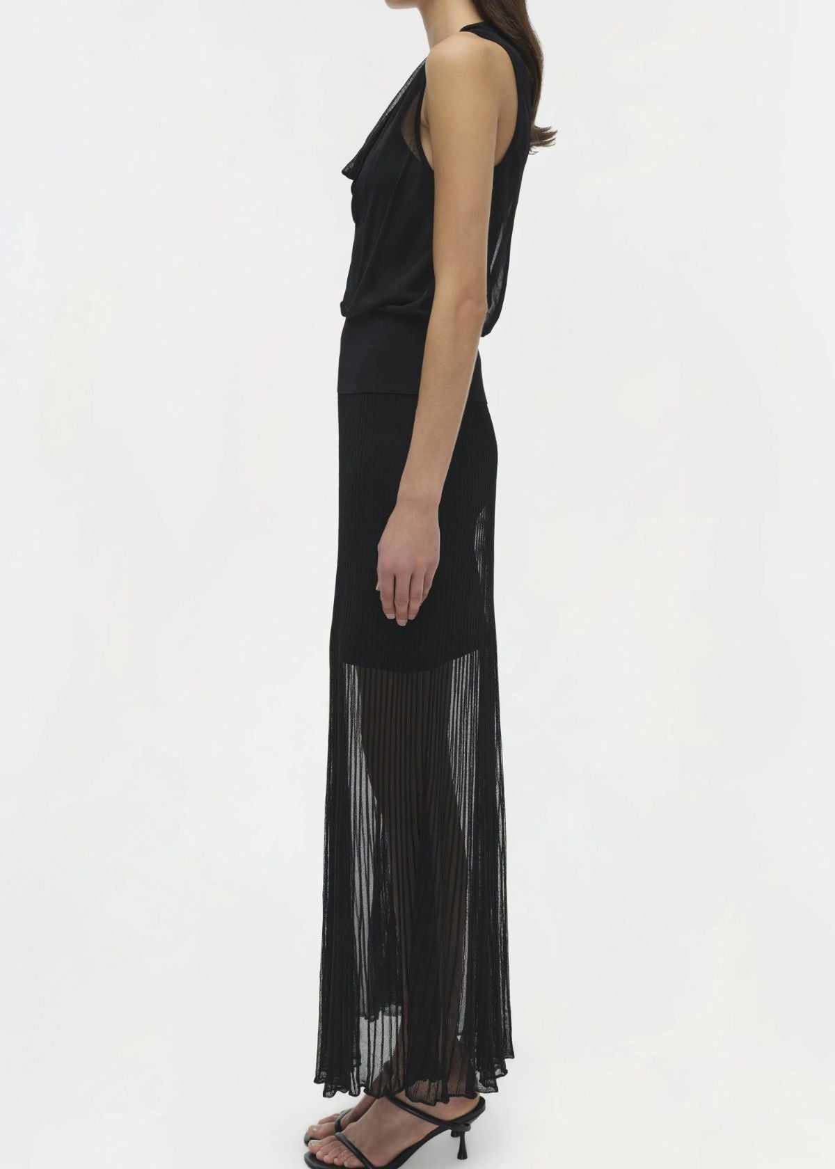 SIMKHAI Gennie Knit Maxi Skirt for Women - Elegant Black Long Skirt with Side Slit | Perfect for Date Night, Office Wear & Special Occasions
