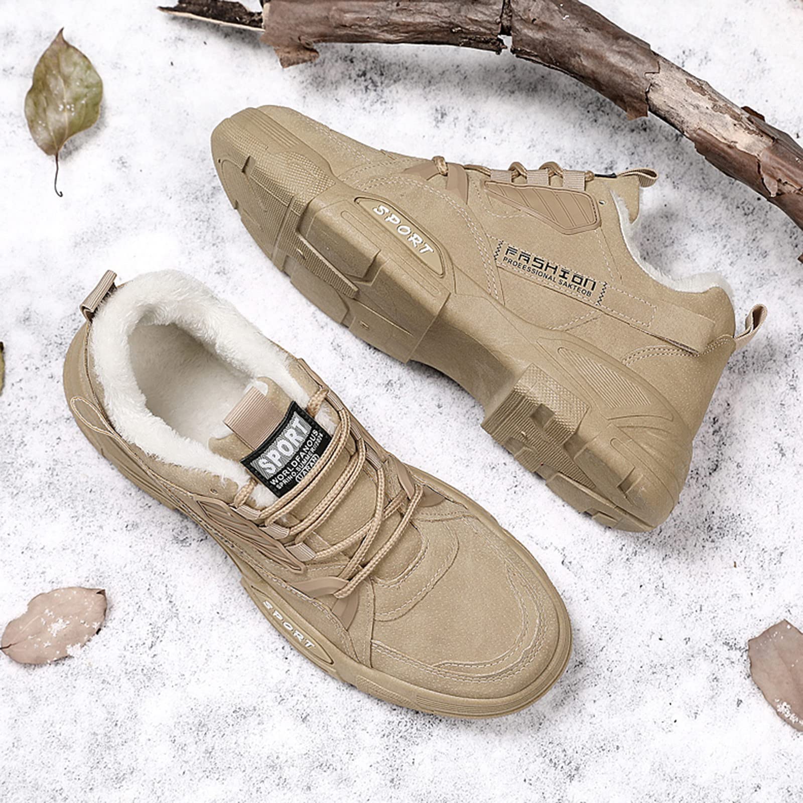 IQYU Men's Outdoor Flat Shoes - Winter Warm Casual Work Boots for Hiking, Walking & Daily Wear - Comfortable & Durable for All Seasons