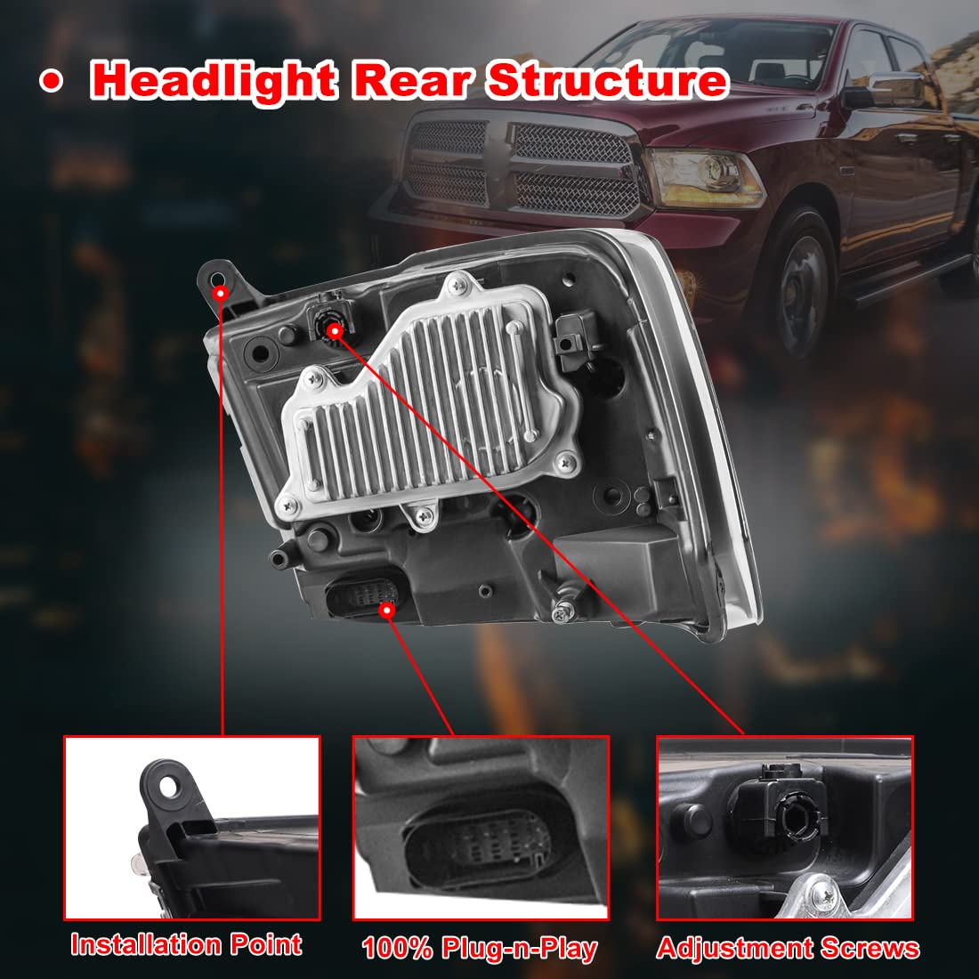 Nixon Offroad LED Headlights Assembly for Dodge Ram 1500 2500 3500 (2013-2018) - High/Low Beam Projector Headlights with Turn Signal - Chrome Housing & Clear Lens - 1 Pair - Perfect for Off-Roading & Night Driving