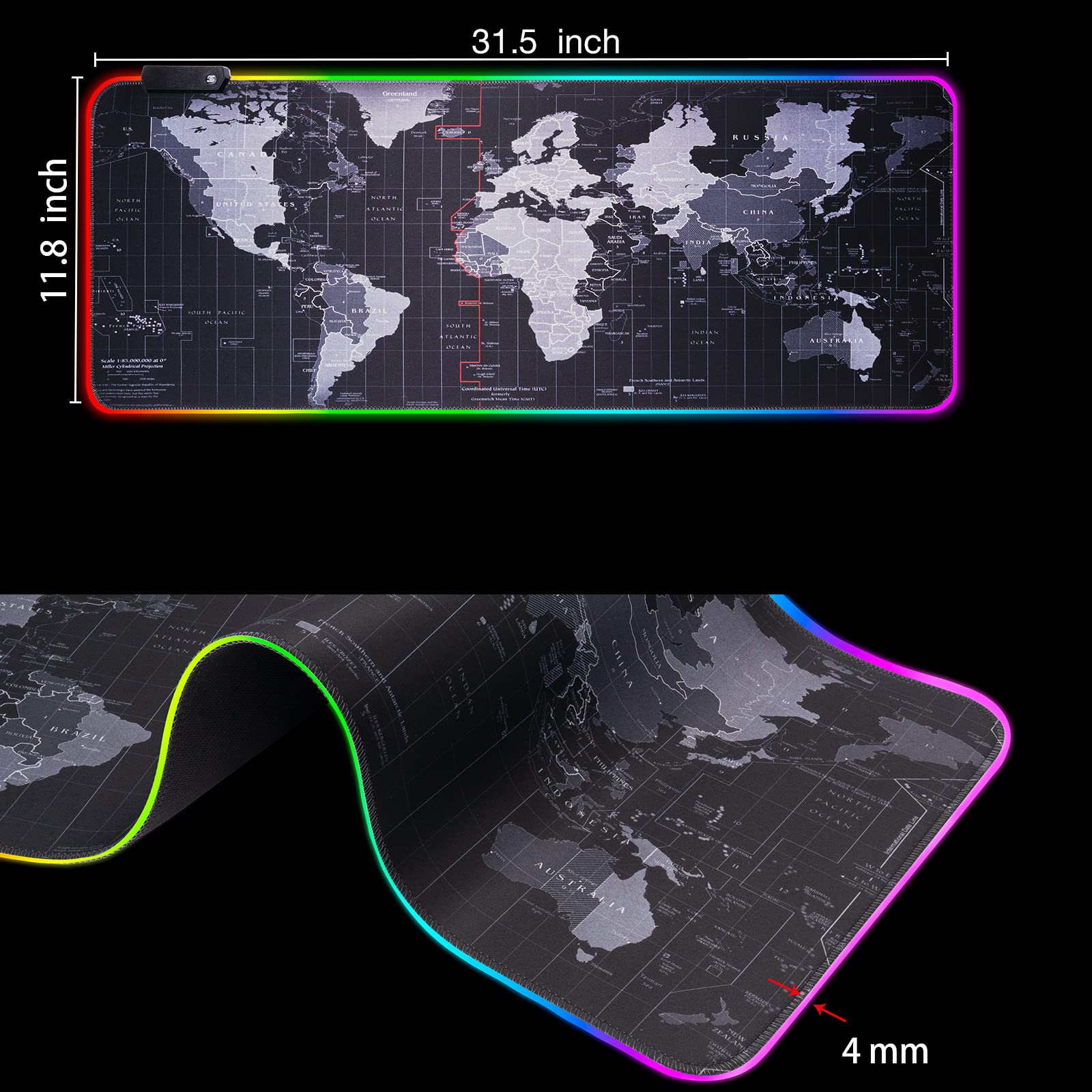 RGB Gaming Mouse Pad - Extra Large Waterproof Mouse Mat with 14 Lighting Modes for PC Gamers | Non-Slip Office Desk Mat for Computer, Gaming & Work (Map Design) - Perfect for Esports, Streaming & Home Office Setup