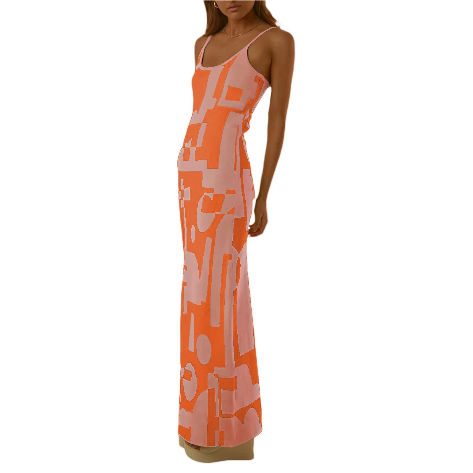 KMBANGI Women's Floral Print Spaghetti Strap Backless Maxi Dress - Sexy Sleeveless Bodycon Bandage Party Dress for Summer, Beach, Club & Evening Events