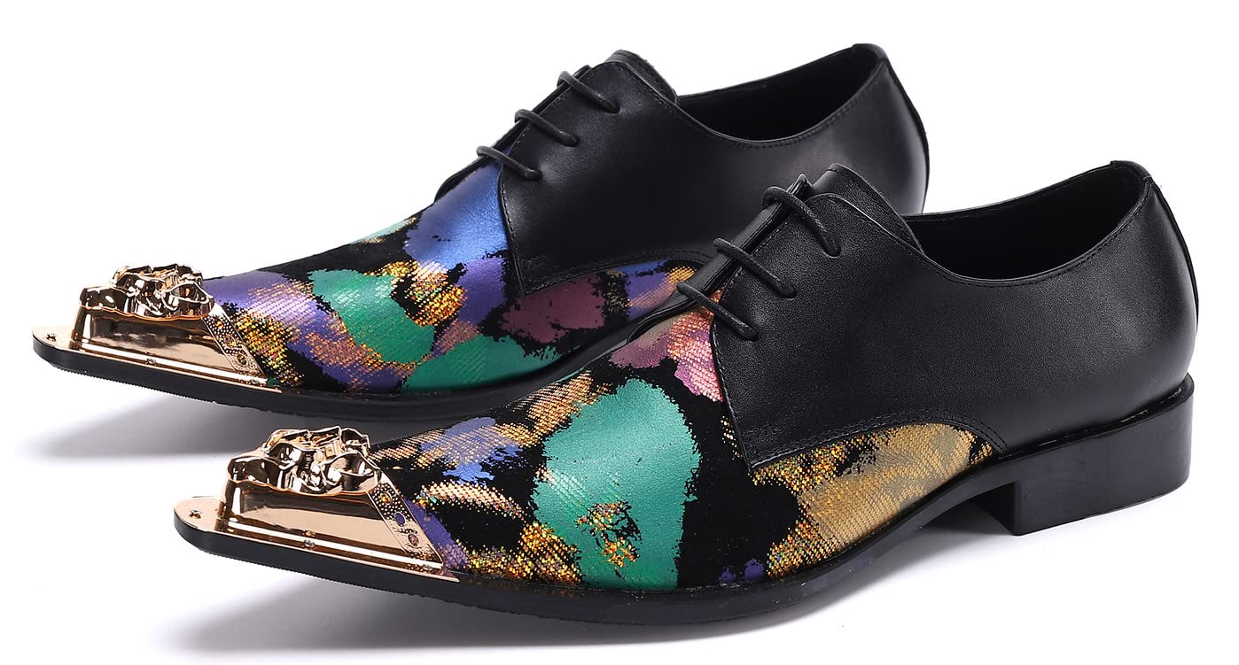 Santimon Men's Formal Dress Shoes - Genuine Leather Pointed Toe Oxfords for Business, Party & Club Wear | Stylish Floral Slip-On Design for Weddings, Office & Special Occasions