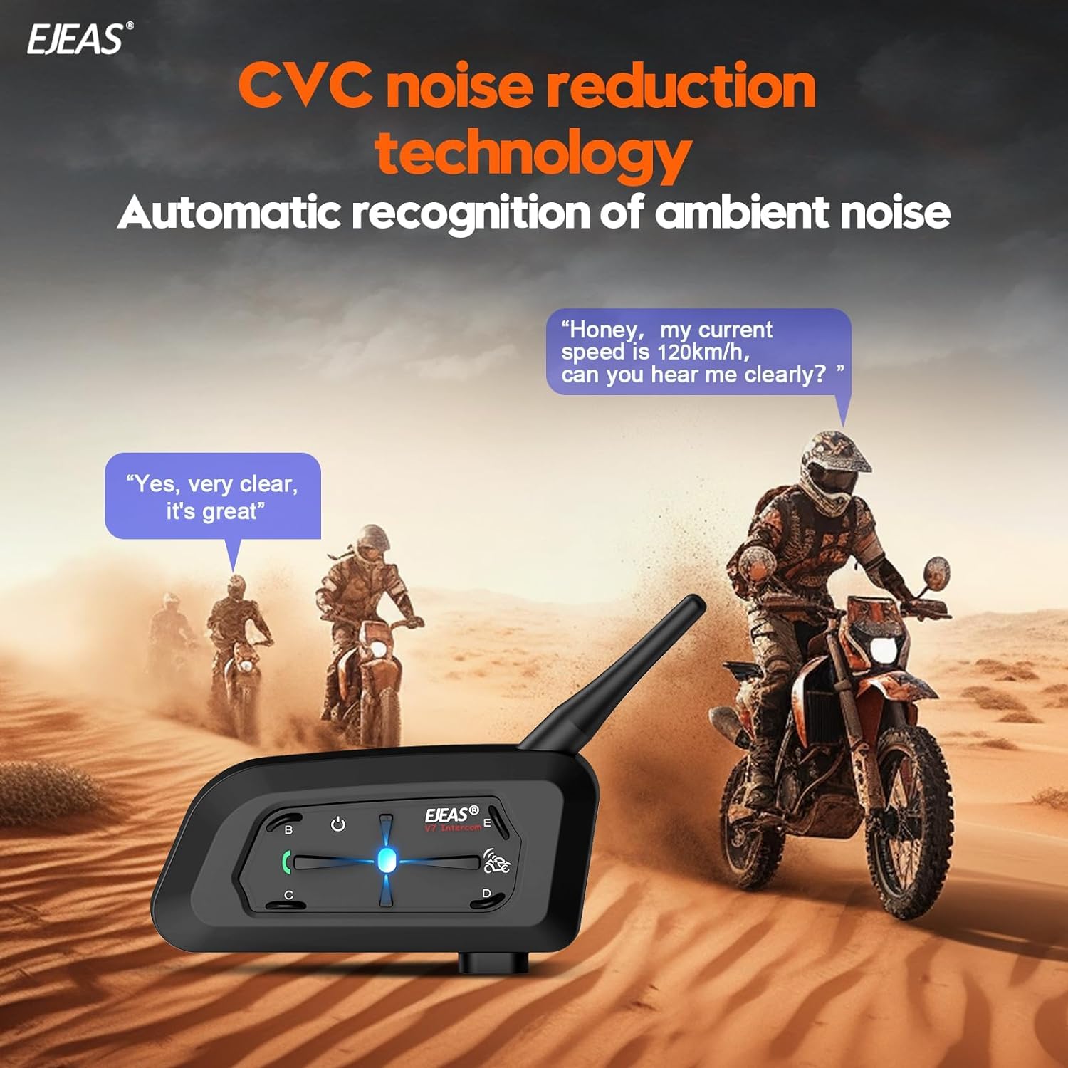 EJEAS V7 Motorcycle Bluetooth Helmet Intercom - Upgraded 1200M Wireless Communication System for 2 Riders with Noise Cancellation, Auto Answer, Waterproof & Quick Pairing (2 Pack) - Perfect for Group Riding, Road Trips & Adventure Motorcycling