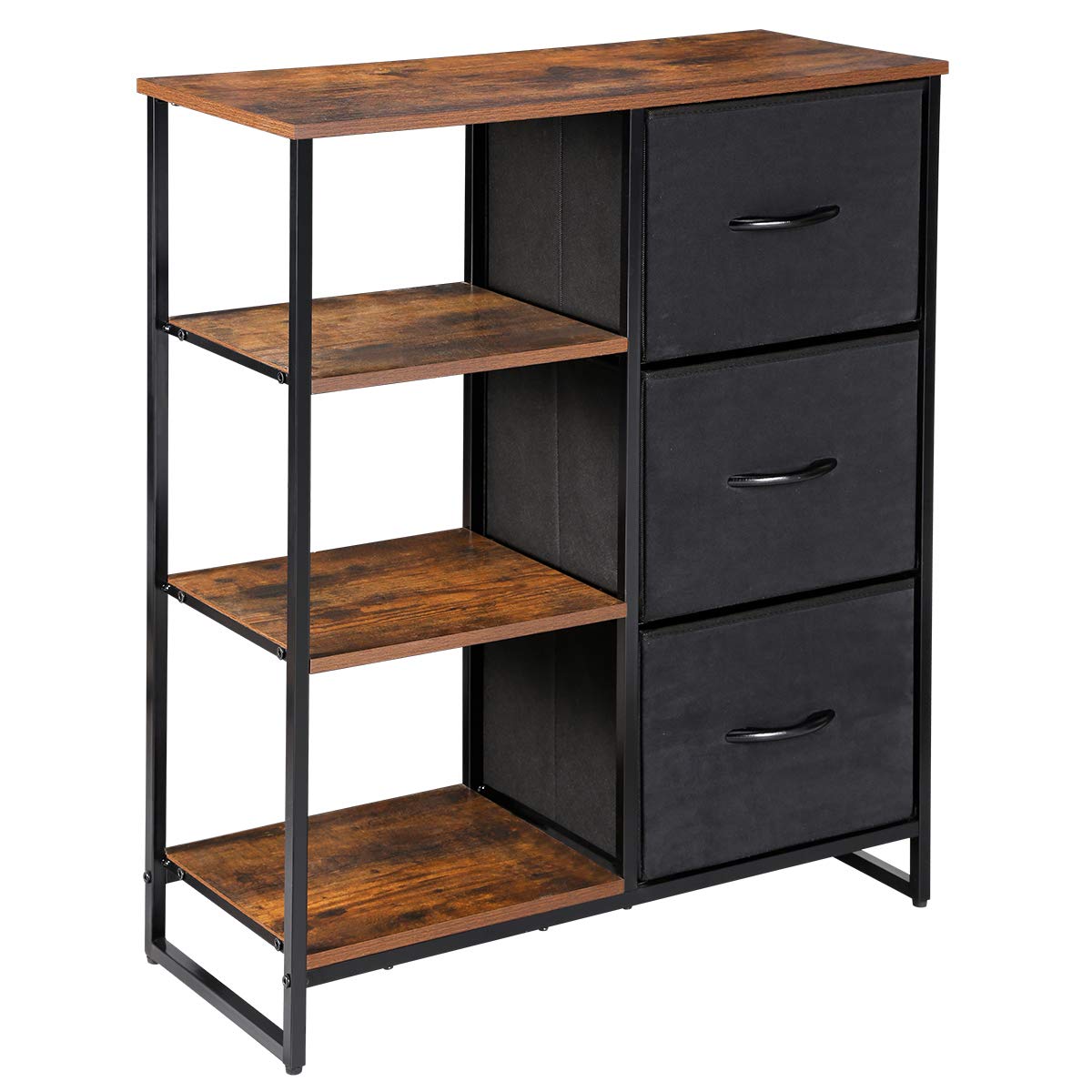 Kamiler Fabric Drawer Dresser with Shelves - Rustic Brown Storage Organizer for Bedroom, Living Room & Entryway
