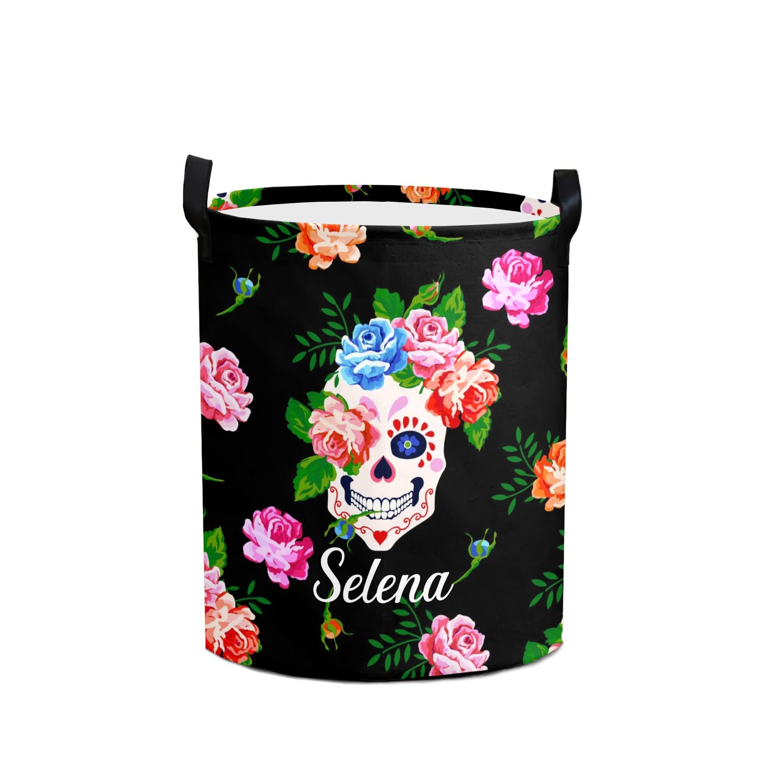 Custom Floral Rose Skull Laundry Hamper - Personalized Laundry Basket with Name & Handle - Storage Organizer for Clothes, Toys & Essentials - Perfect for Bathroom, Bedroom, Living Room & Dorm Decor