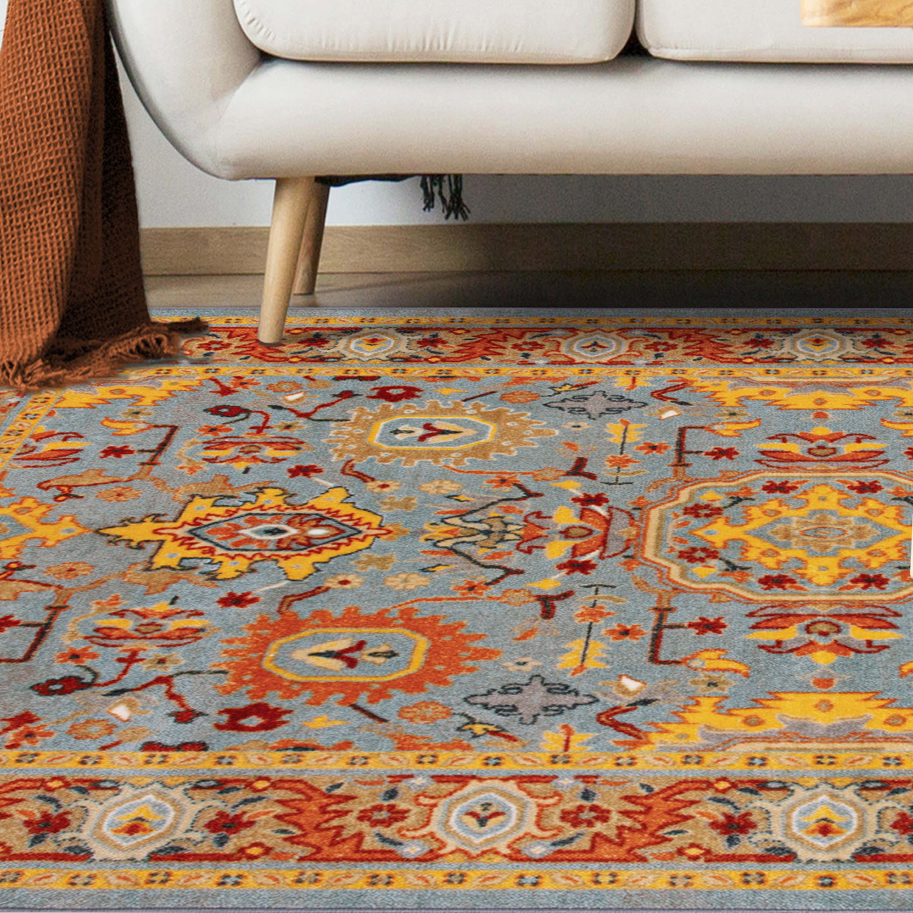 Hadar Geometric Medallion Washable Indoor Area Rug - Non-Slip Living Room Carpet, Bedroom Runner Rug for Home Decor