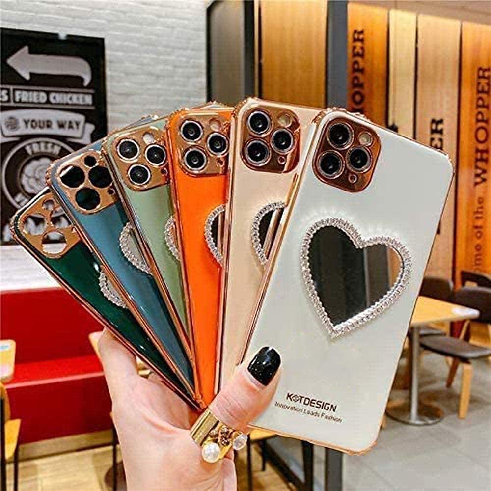 Luxury Bling Heart-Shaped Mirror Phone Case for iPhone 12 Pro Max - Elegant Red Makeup Mirror Mobile Cover - Perfect for Selfies, Makeup Touch-Ups & Fashion Accessories