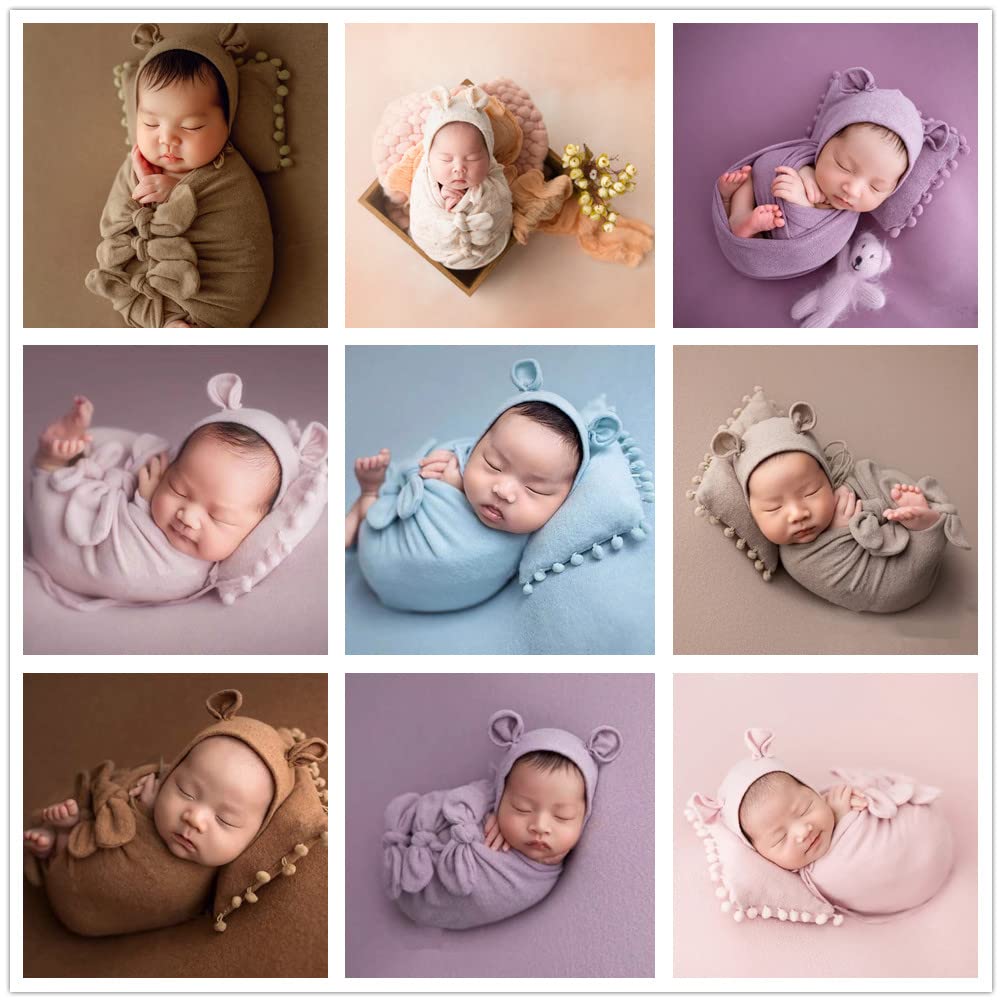 Vemonllas Newborn Baby Photography Props Set - 4PCS Bow Wrap, Posing Aid, Hat & Blanket for Boys & Girls | Perfect for Baby Shower Gifts, Photo Sessions & Nursery Decor