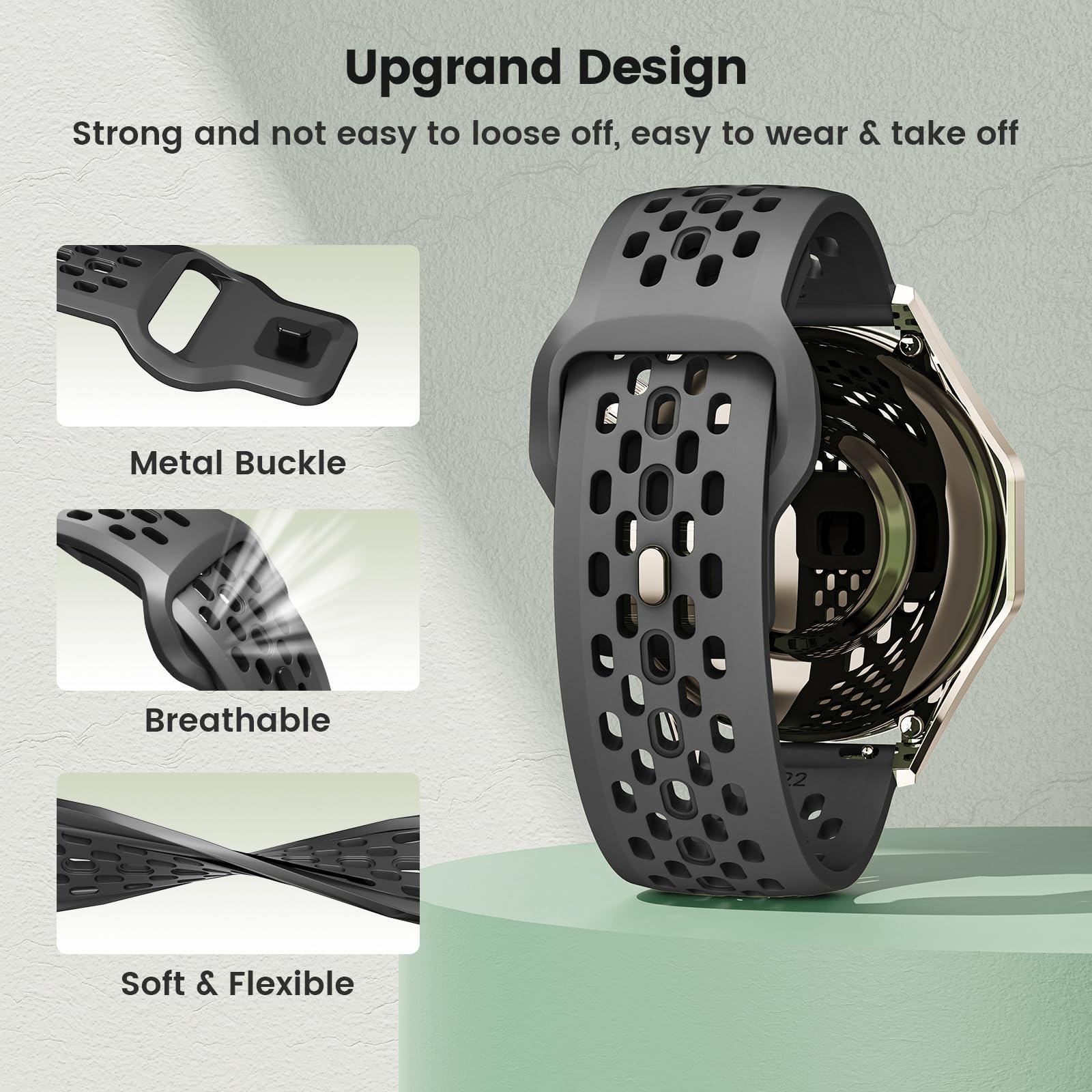 Soft Silicone Watch Bands 22mm 20mm 19mm 18mm - Breathable Sweatproof Sport Watch Straps with Quick Release for Women & Men - Perfect for Running, Gym, Swimming & Outdoor Activities