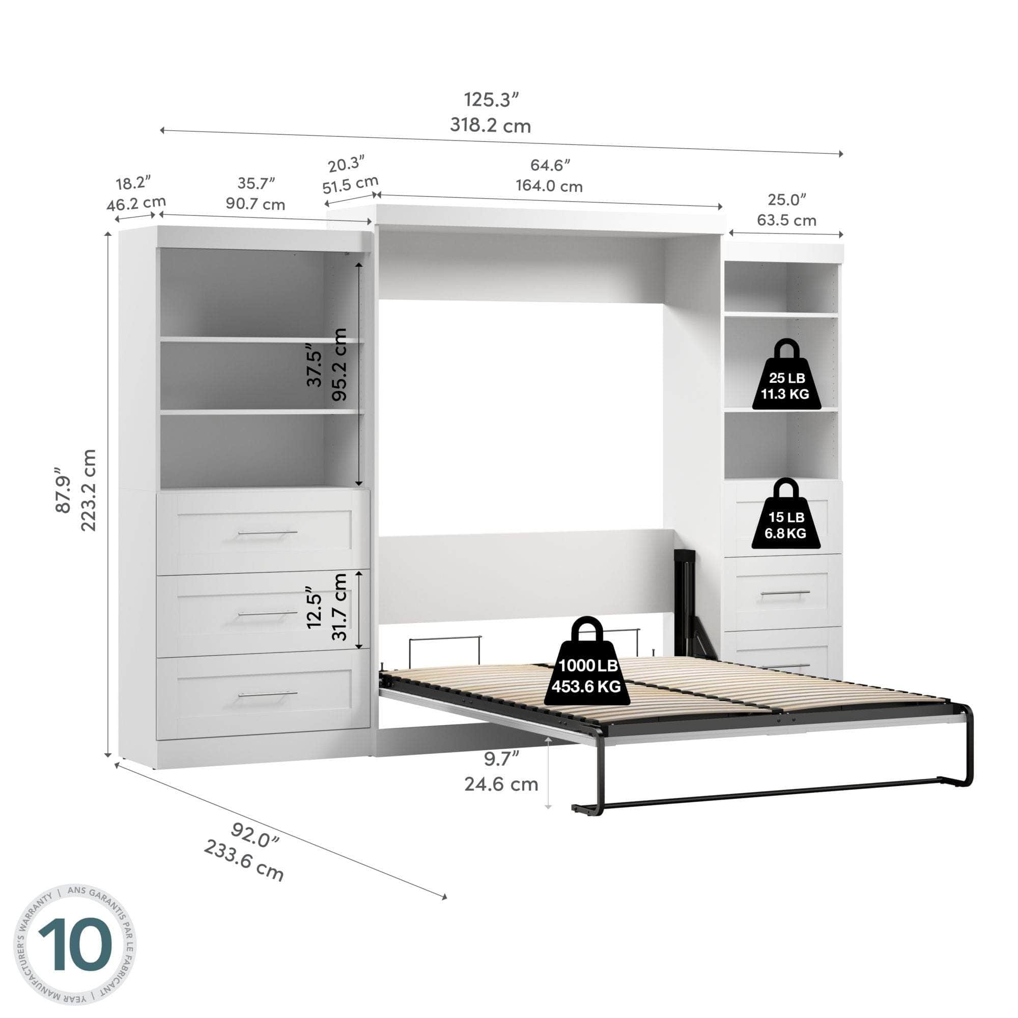 Pur Queen Murphy Wall Bed with 2 Storage Units & Drawers (126