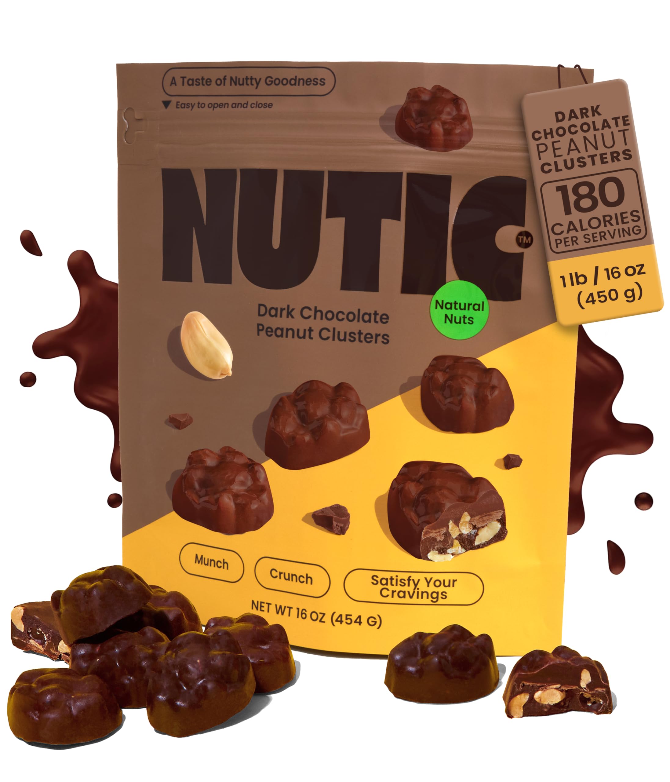 Nutic Dark Chocolate Covered Peanut Clusters - 1LB Bag of Gourmet Chocolate Covered Peanuts - Perfect for Holiday Gifts, Party Snacks & Everyday Indulgence - Made in USA - (Pack of 1) - Great for Movie Nights, Office Treats & Dessert Platters