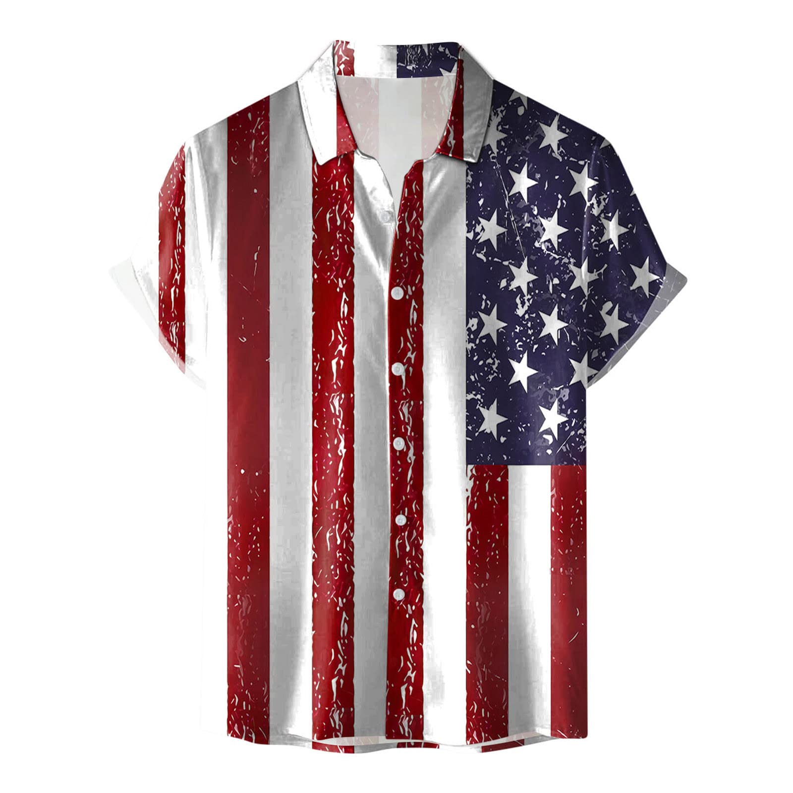 Men's Cotton Linen Short Sleeve Button Down Shirts - Star Striped Aloha Beach Tropical T-Shirts for Casual Wear & Summer Vacation