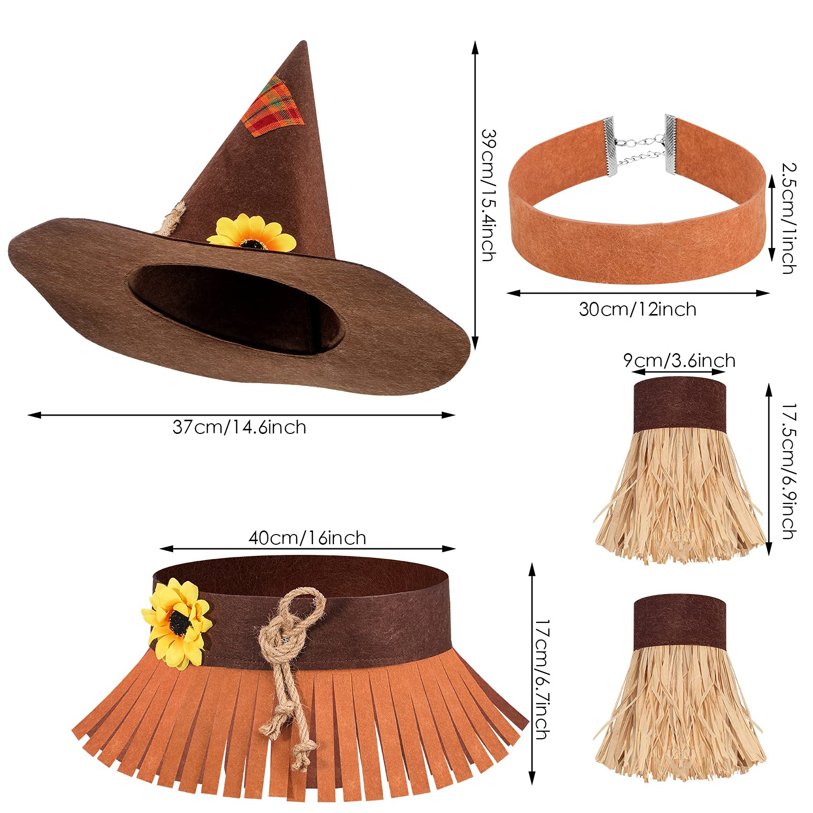 5-Piece Halloween Scarecrow Costume Set - Felt Hat, Necklace, Waist Belt & Straw Wristbands for Adults & Kids | Perfect for Halloween Parties, Cosplay & Themed Events
