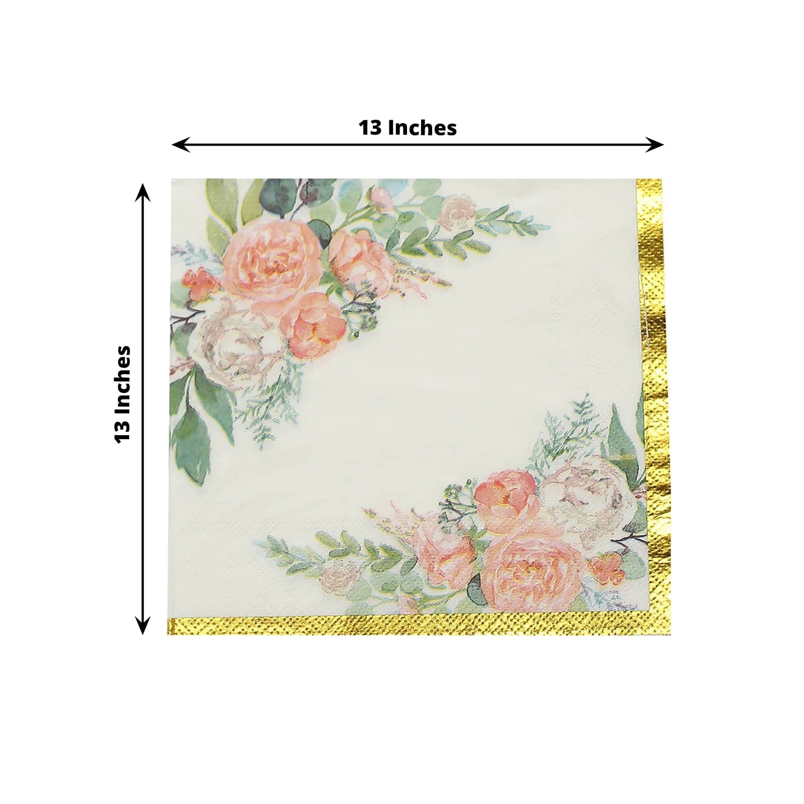 20-Pack Pink Floral Design 13x13 Inch White and Gold Dinner Napkins - Elegant Party, Wedding, and Holiday Table Decor