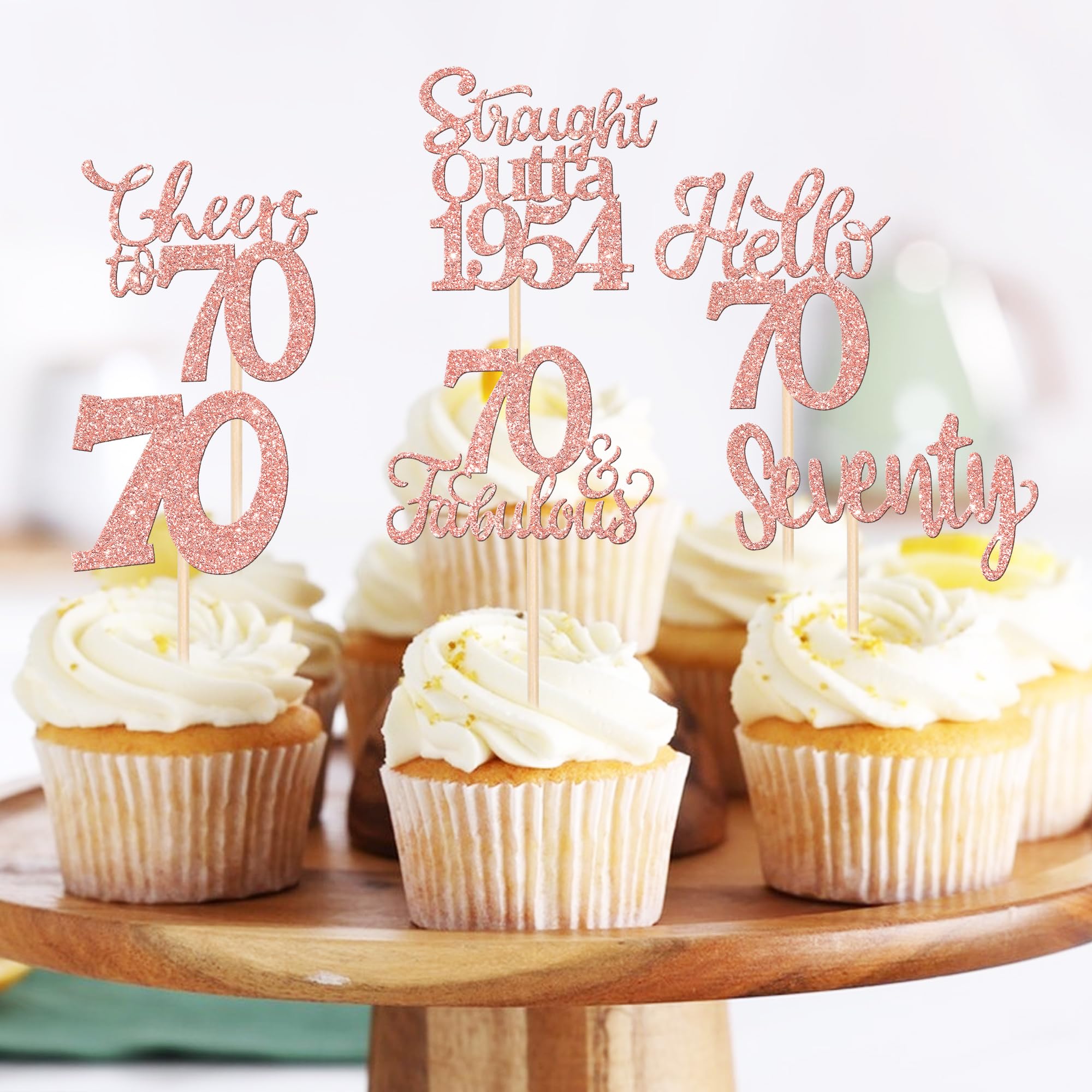 36 Pack 70th Birthday Cupcake Toppers - Straight Outta 1954 Rose Gold Cake Decorations for Anniversary & Wedding Parties | Perfect for Milestone Celebrations & Retirement Events