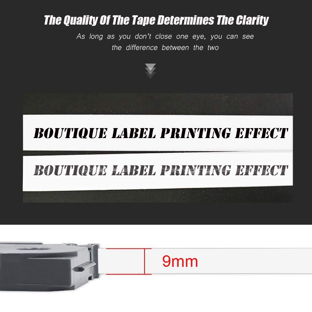 ASHATA 9mm Laminated Labeling Tape - Black on White, Compatible with TZe-221, Intelligent Sensing for PVC Casing, Heat Shrinkable Tubes & Stickers | Perfect for Cable Management, Wire Labeling & Organization