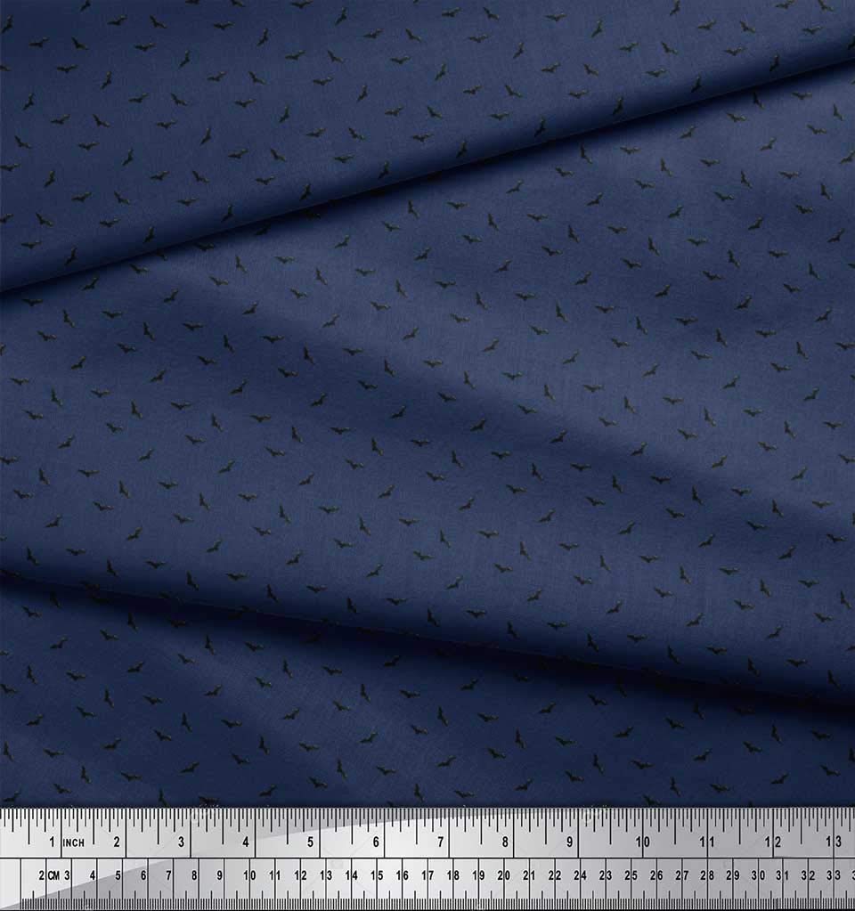 Soimoi Blue Bat Bird Print Polyester Crepe Fabric - 52 Inch Wide by The Yard - Lightweight & Drapable Shirting Material for Dresses, Blouses & DIY Sewing Projects