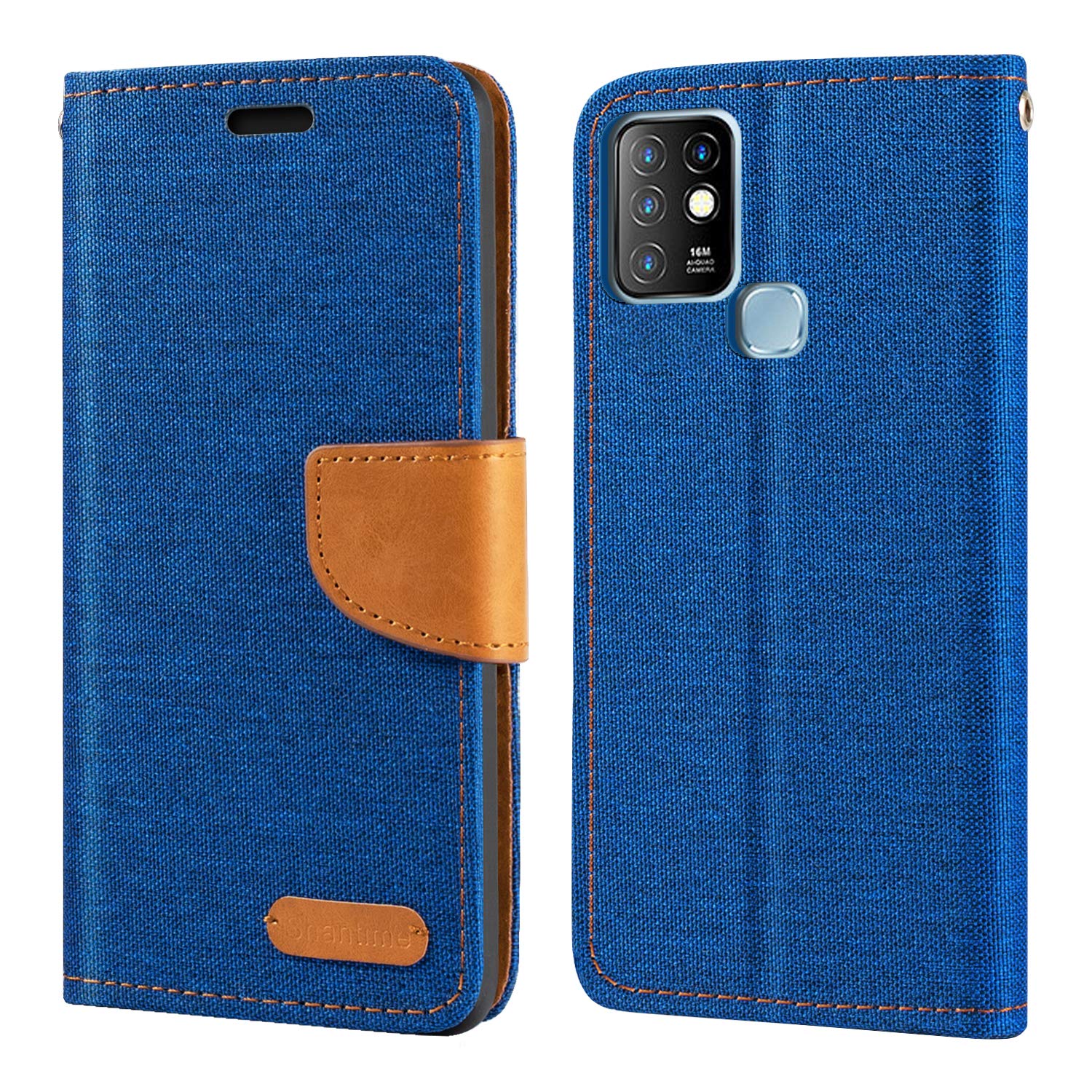 Premium Oxford Leather Wallet Case with Soft TPU Back Cover & Magnetic Closure for Infinix Hot 10 - Blue | Slim Protective Phone Cover with Card Slots & Kickstand for Daily Use, Travel & Business