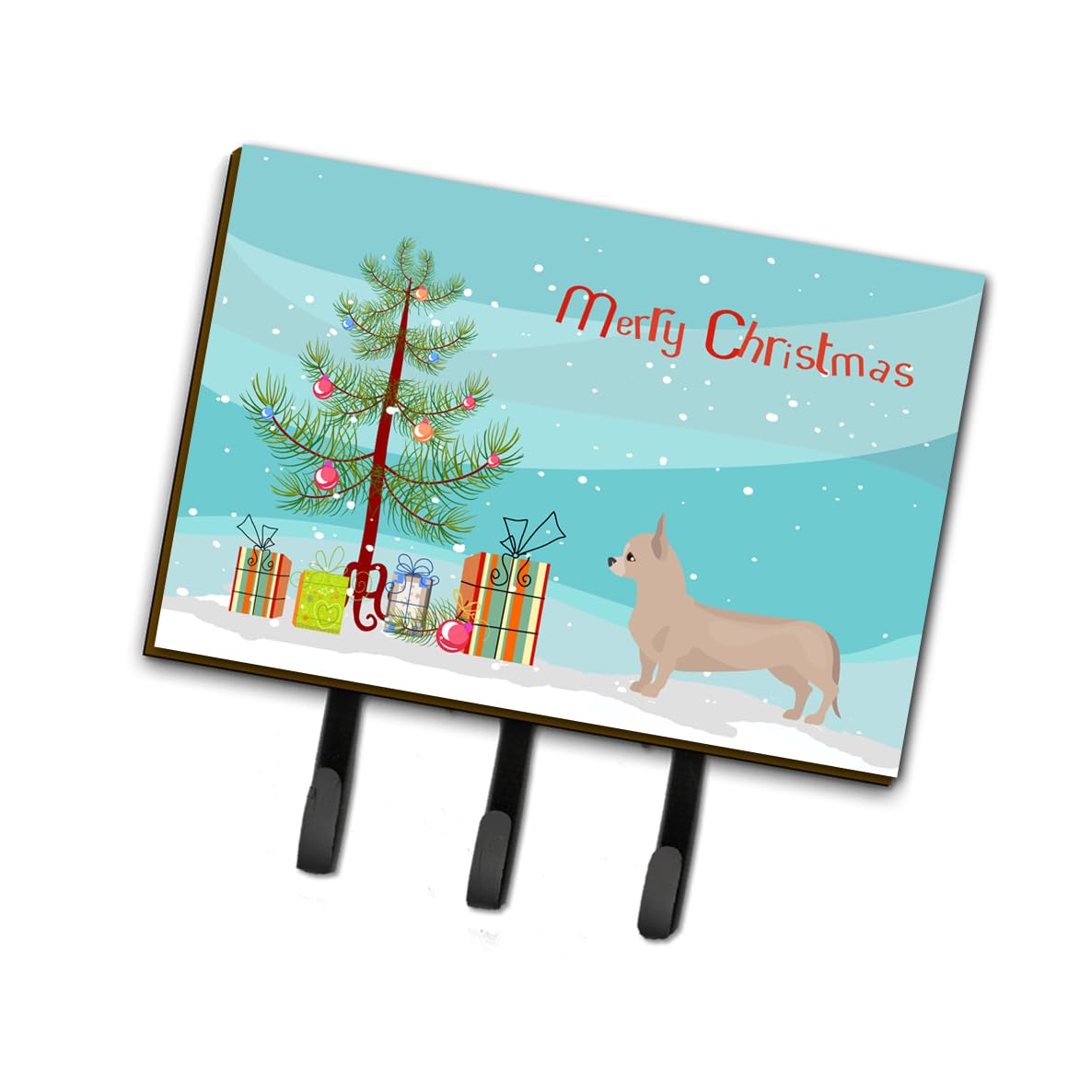 Tan Chiweenie Christmas Tree Leash & Key Holder Hooks - Colorful Dog-Themed Wall Decor for Holiday Home & Gift Giving